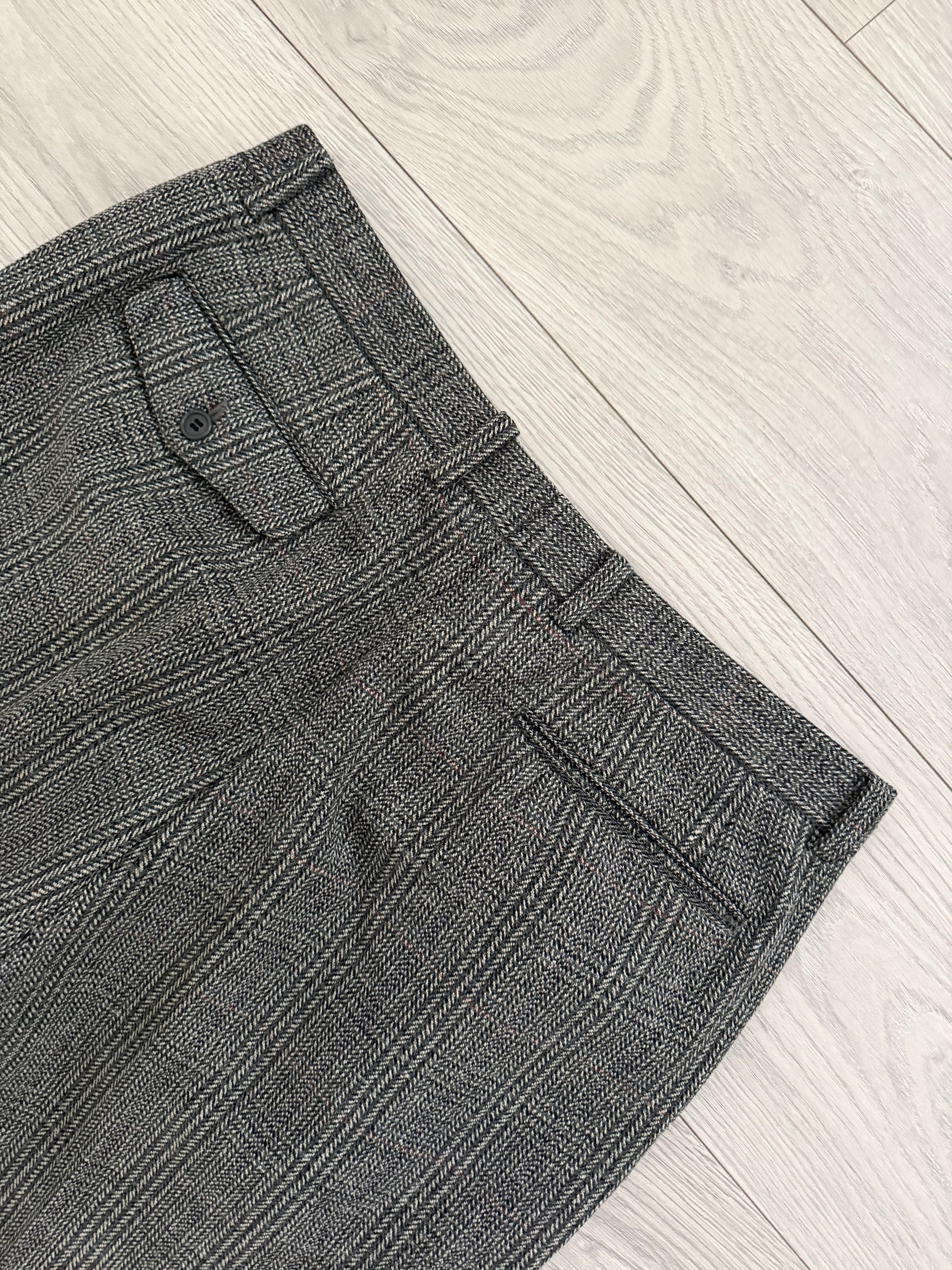 Dior 1980s Pleated Wool Coin Pocket Check Pants Gray - Size 34" Waist