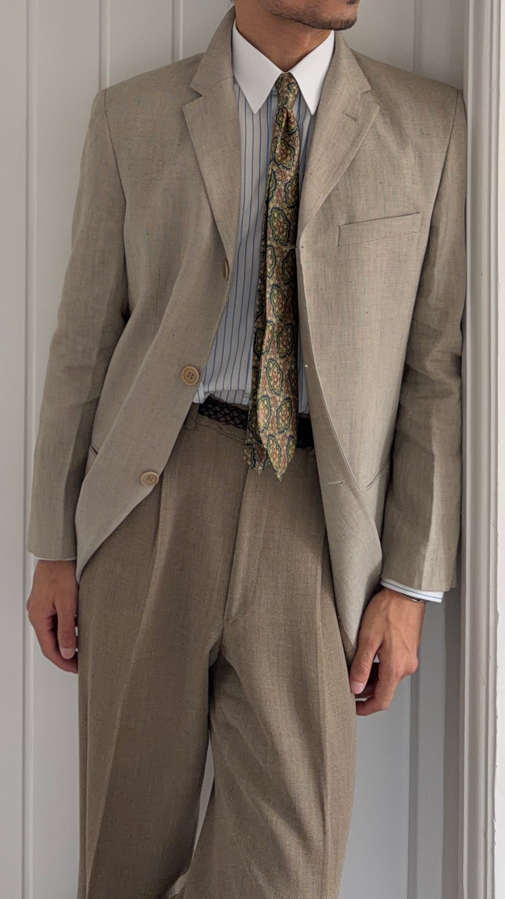 Emporio Armani 1990s 3B Linen Cotton Sport Jacket Blazer Taupe Greige - Size M