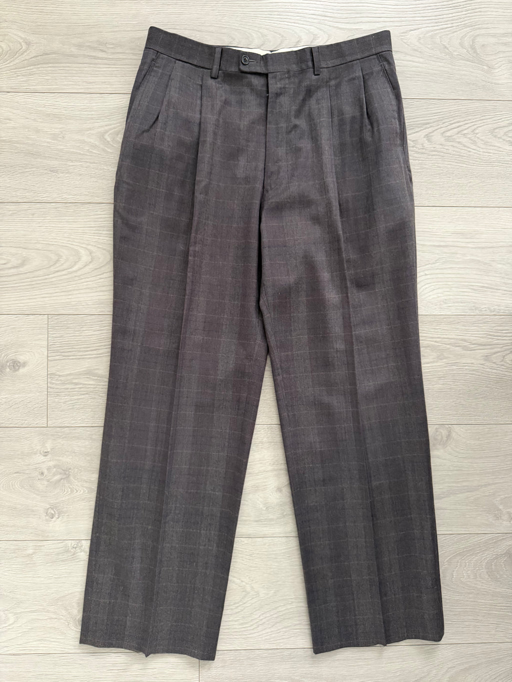 Dior 1980s Double Pleat Check Pattern Pants Taupe Mauve - Size 34" Waist