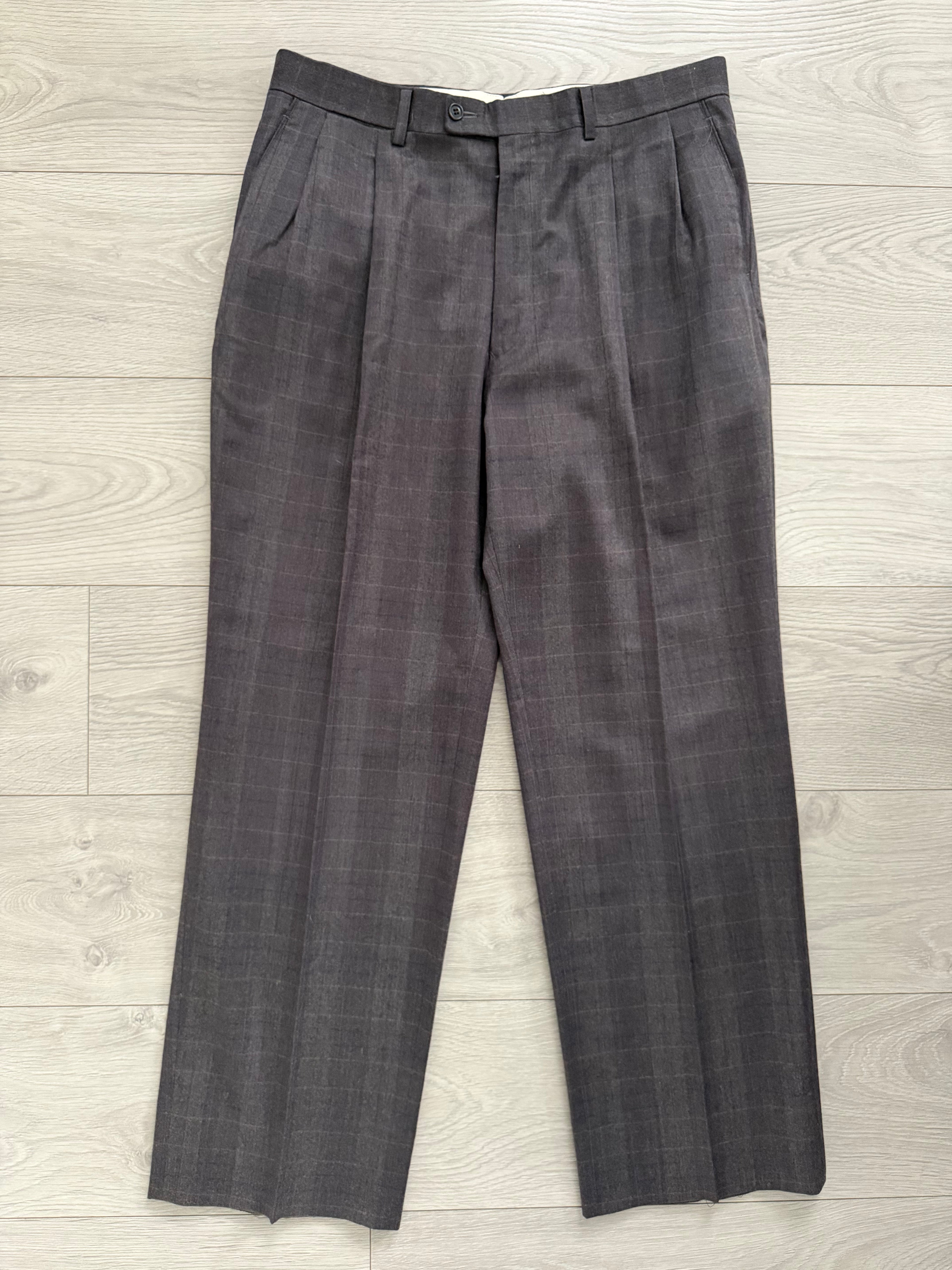 Dior 1980s Double Pleat Check Pattern Pants Taupe Mauve - Size 34" Waist