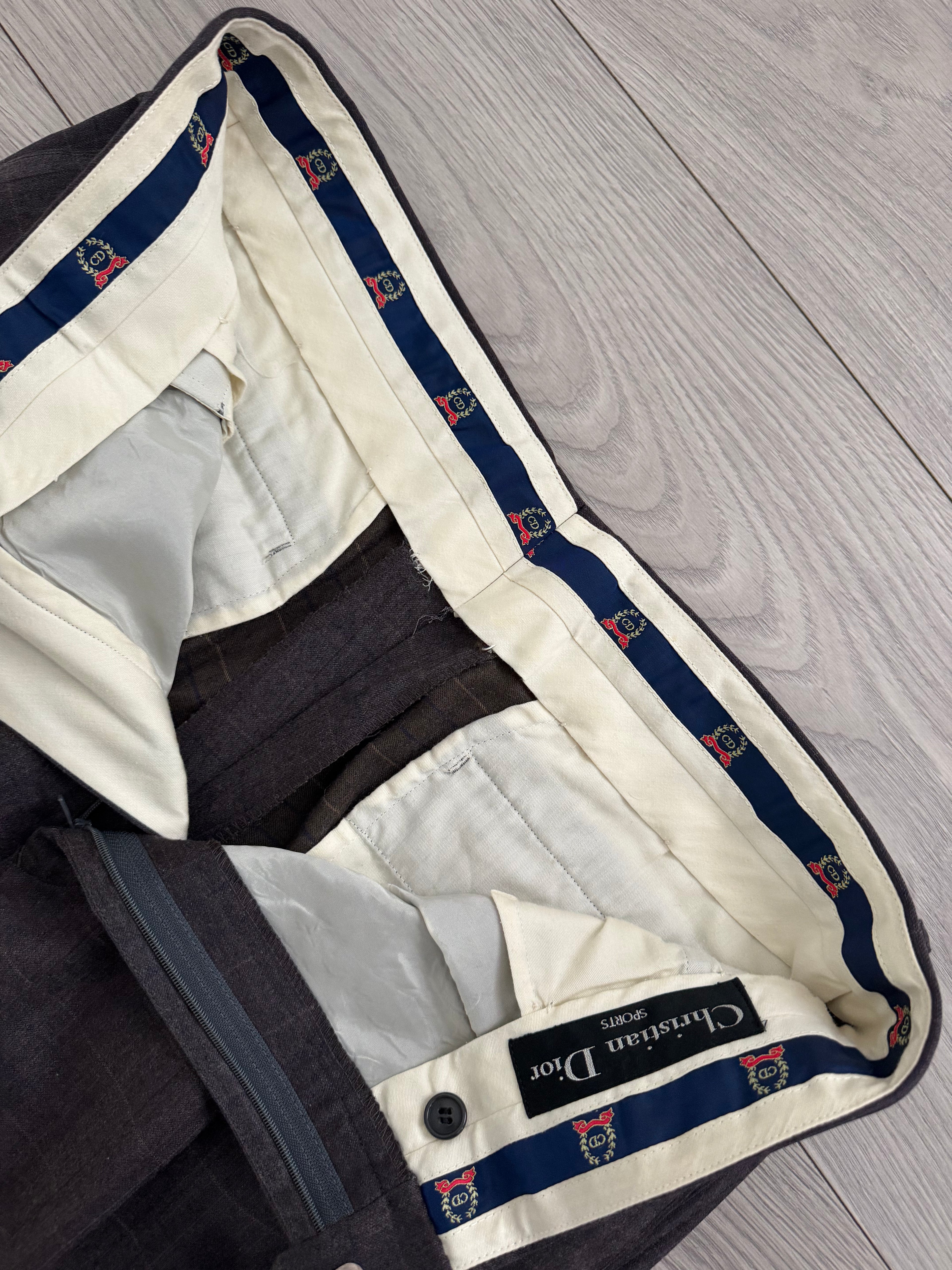 Dior 1980s Double Pleat Check Pattern Pants Taupe Mauve - Size 34" Waist