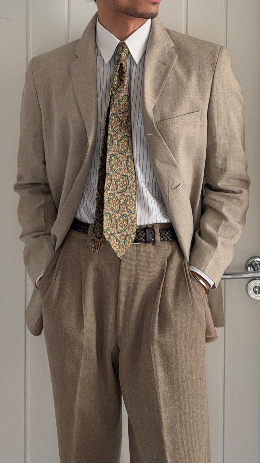 Emporio Armani 1990s 3B Linen Cotton Sport Jacket Blazer Taupe Greige - Size M