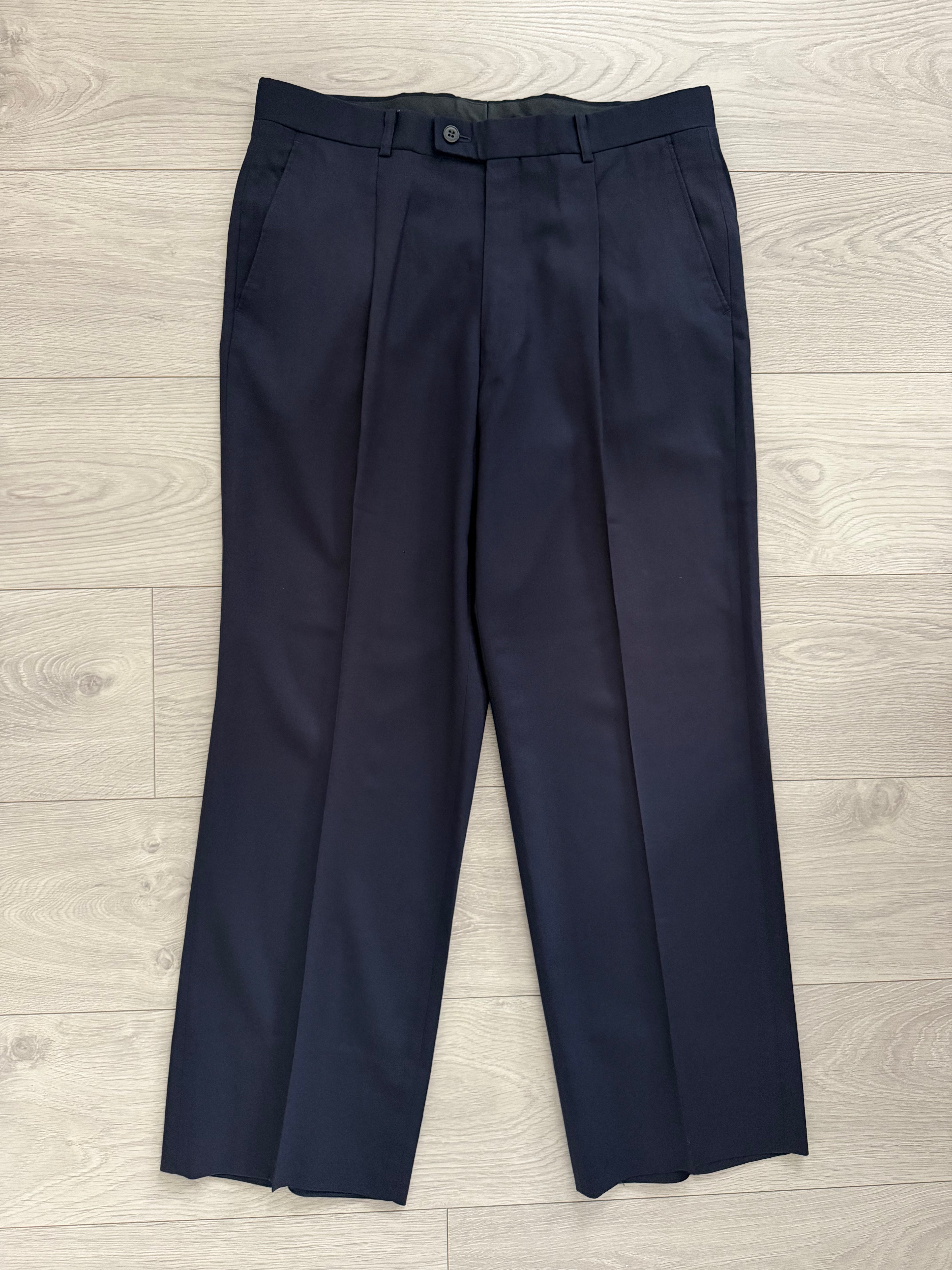 Dior 1980s Draped Pleated Wool Pants Navy - Size 34" Waist