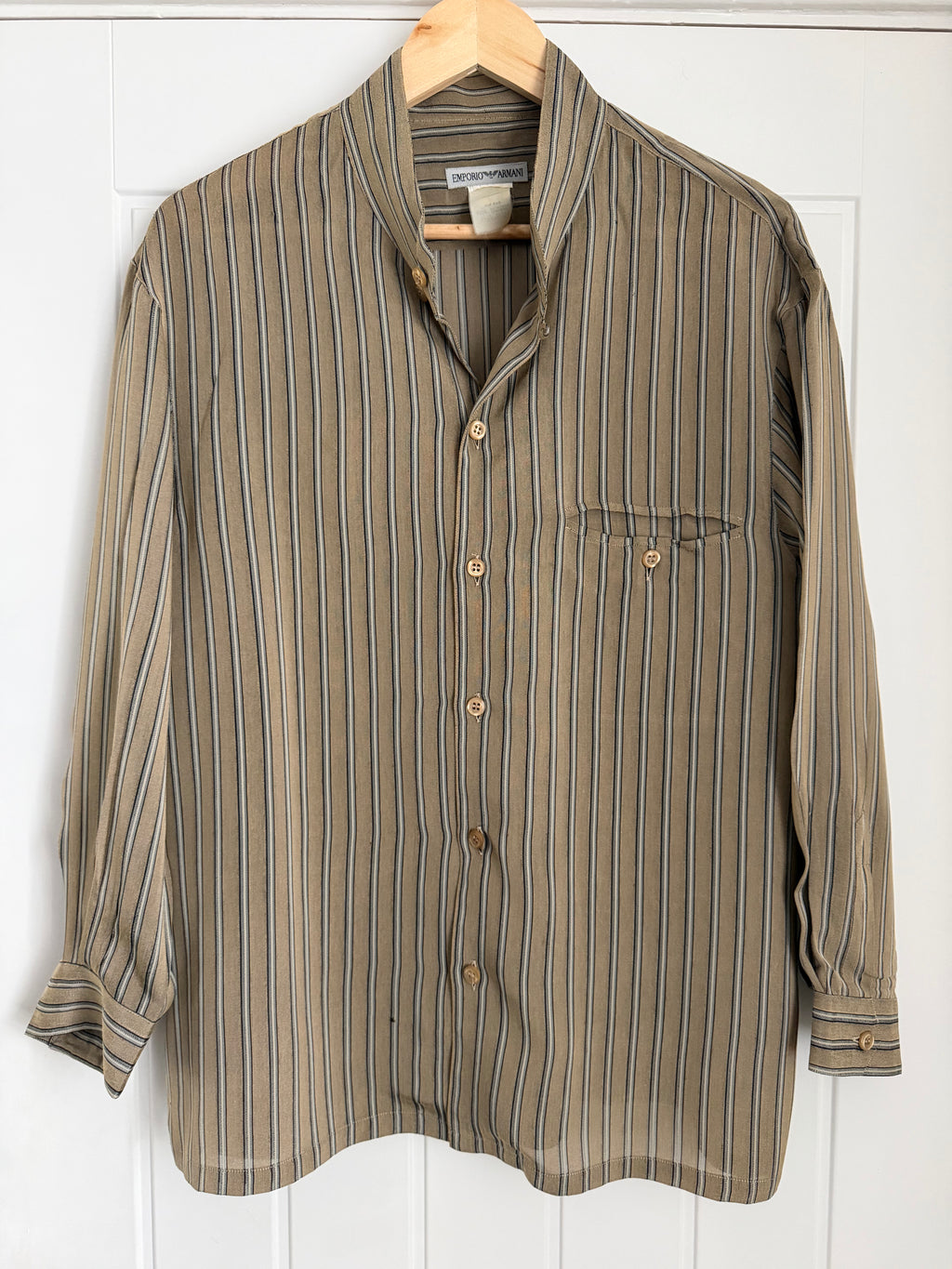 Emporio Armani 1990s Nehru Collar Textured Rayon Shirt - Size S