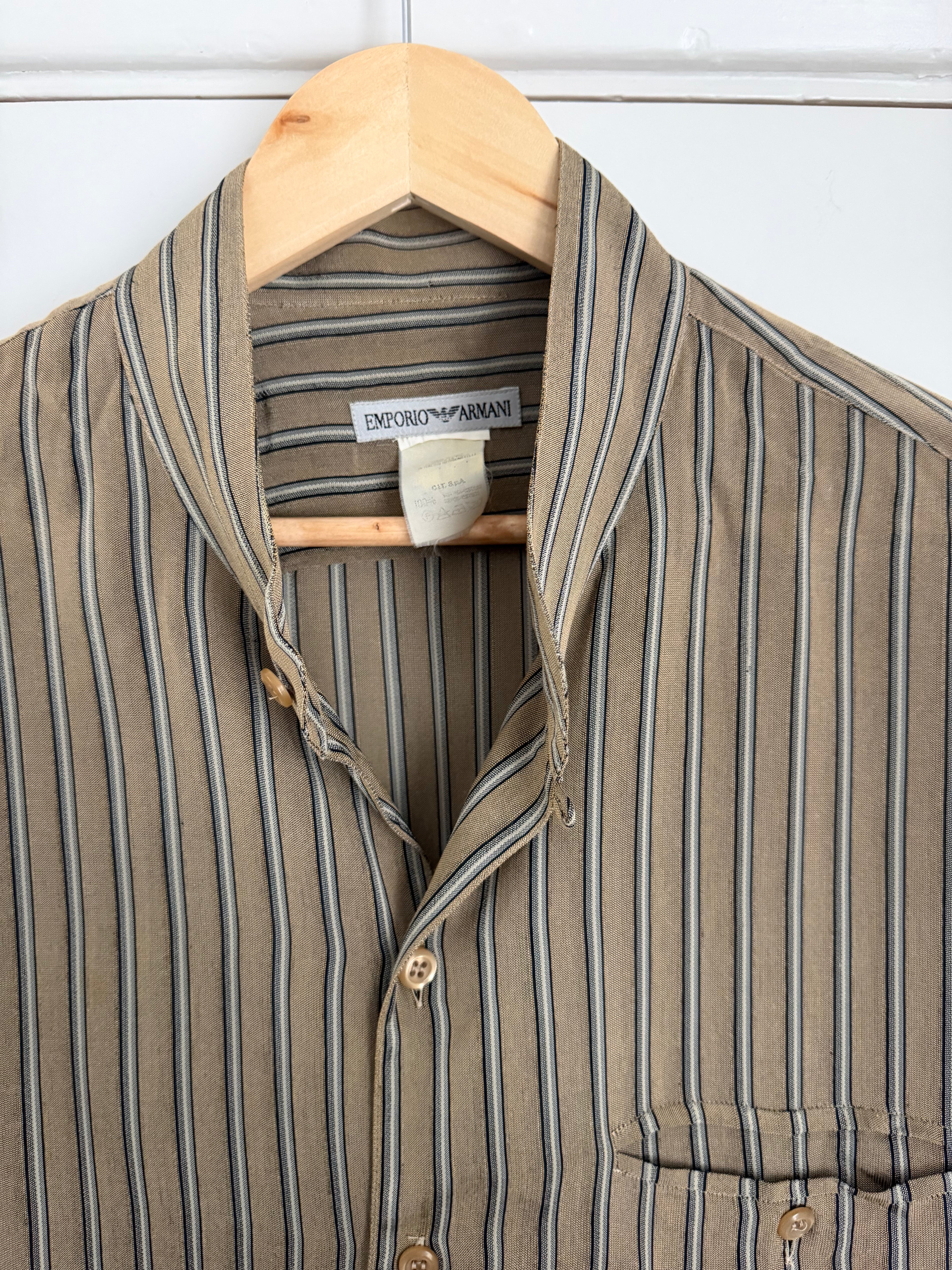 Emporio Armani 1990s Nehru Collar Textured Rayon Shirt - Size S