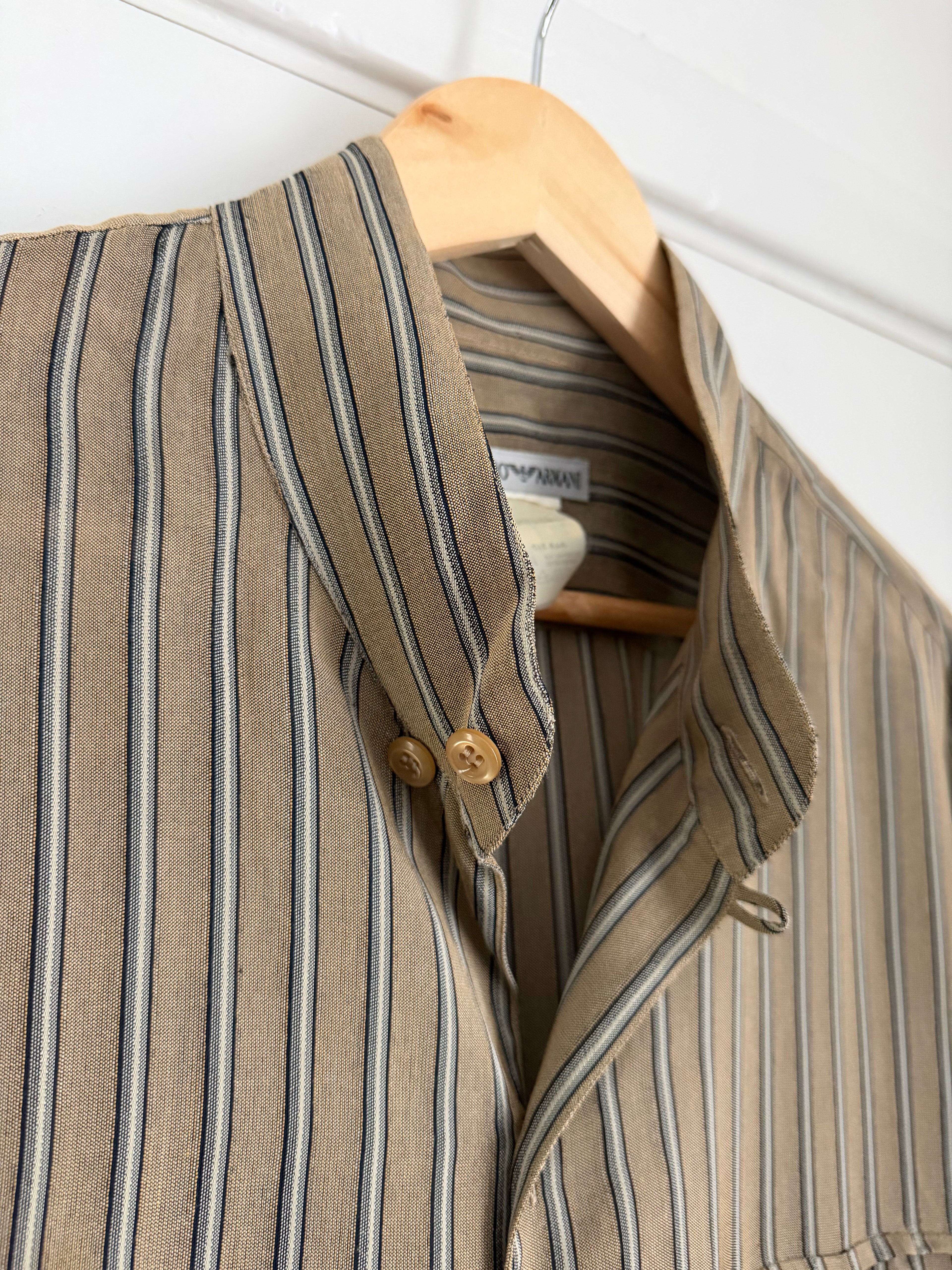 Emporio Armani 1990s Nehru Collar Textured Rayon Shirt - Size S