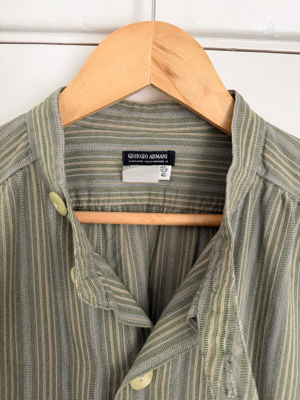 Giorgio Armani Black Label 1990s Nehru Collar Textured Pleat Stitch Shirt - Size XL
