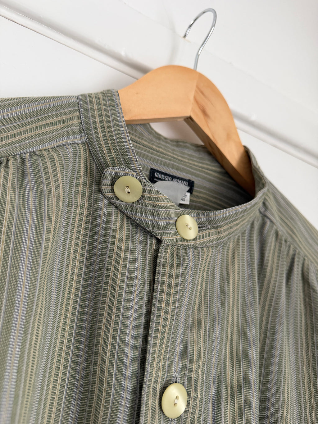 Giorgio Armani Black Label 1990s Nehru Collar Textured Pleat Stitch Shirt - Size XL
