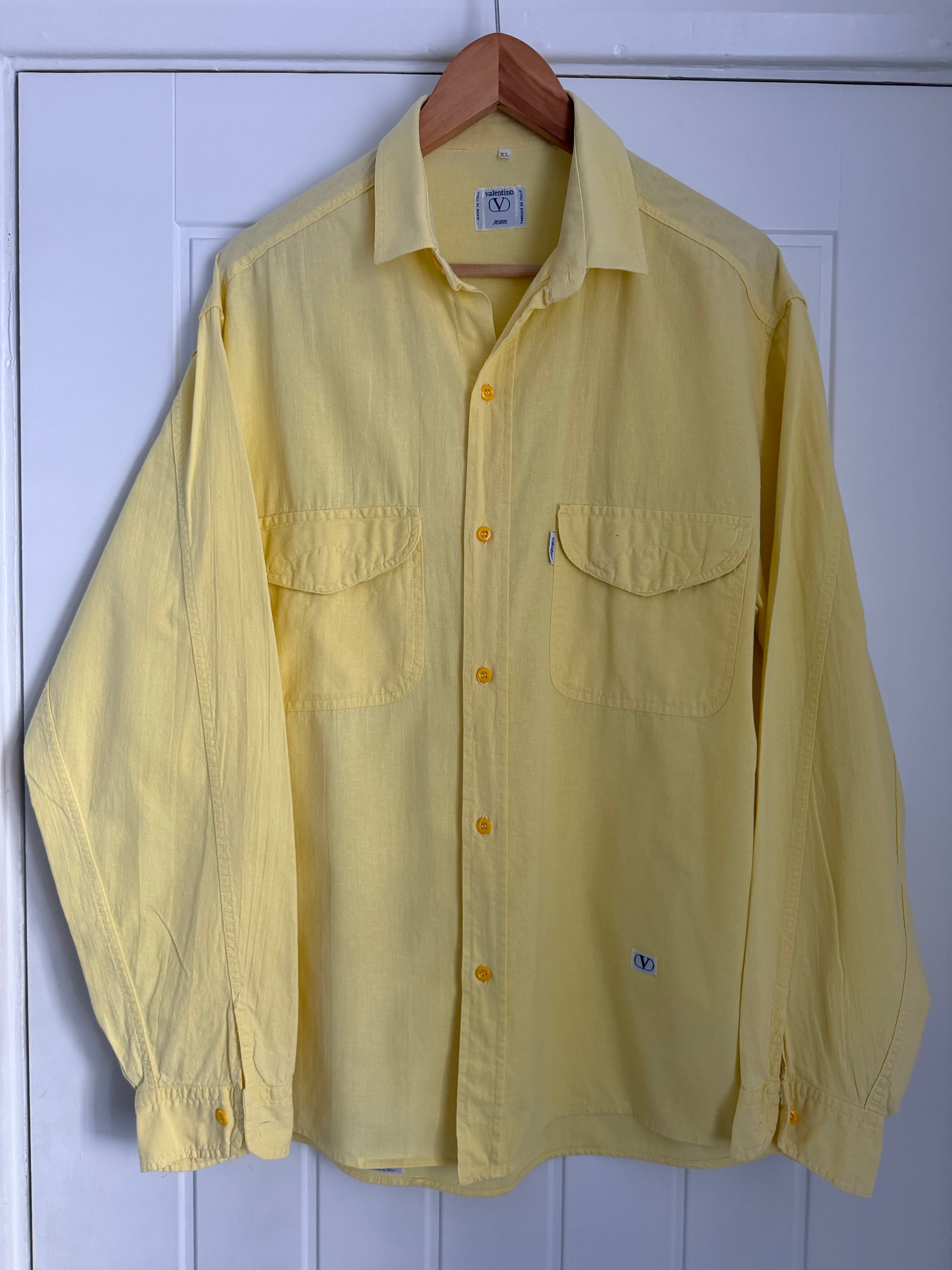 Valentino 1980s Cotton Linen Yellow Shirt - Size XL