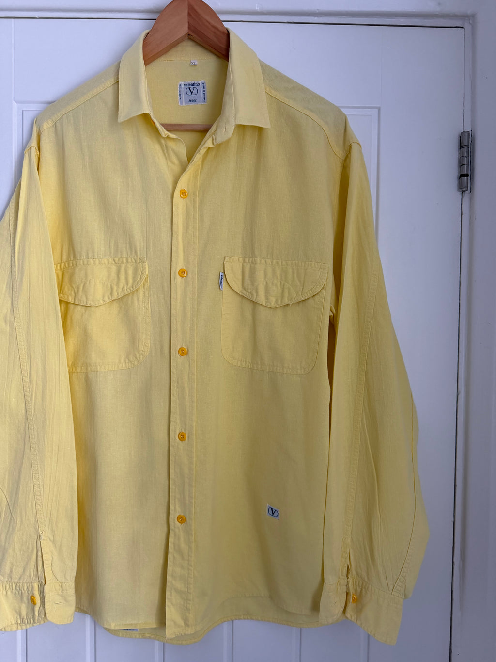 Valentino 1980s Cotton Linen Yellow Shirt - Size XL