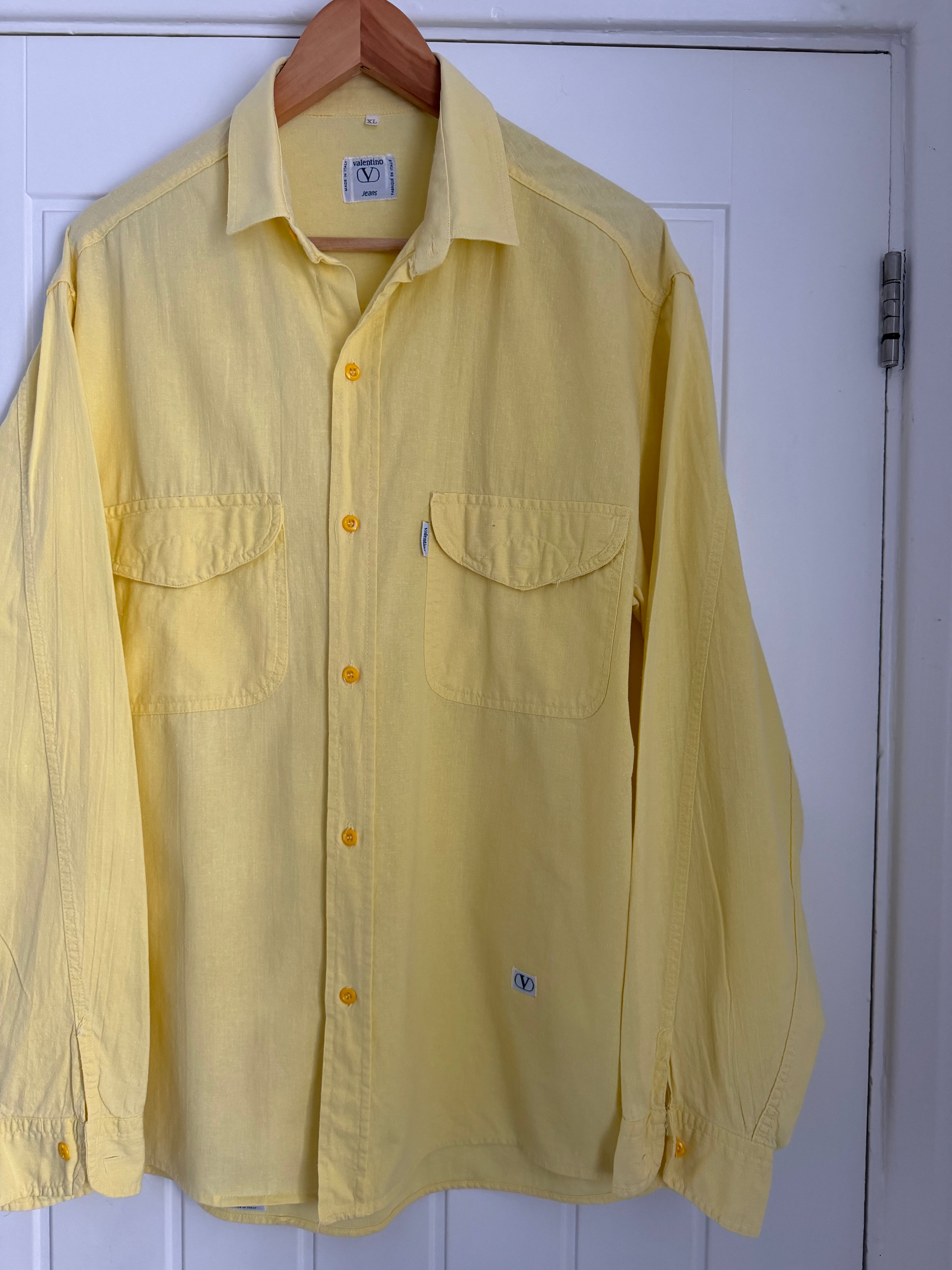 Valentino 1980s Cotton Linen Yellow Shirt - Size XL