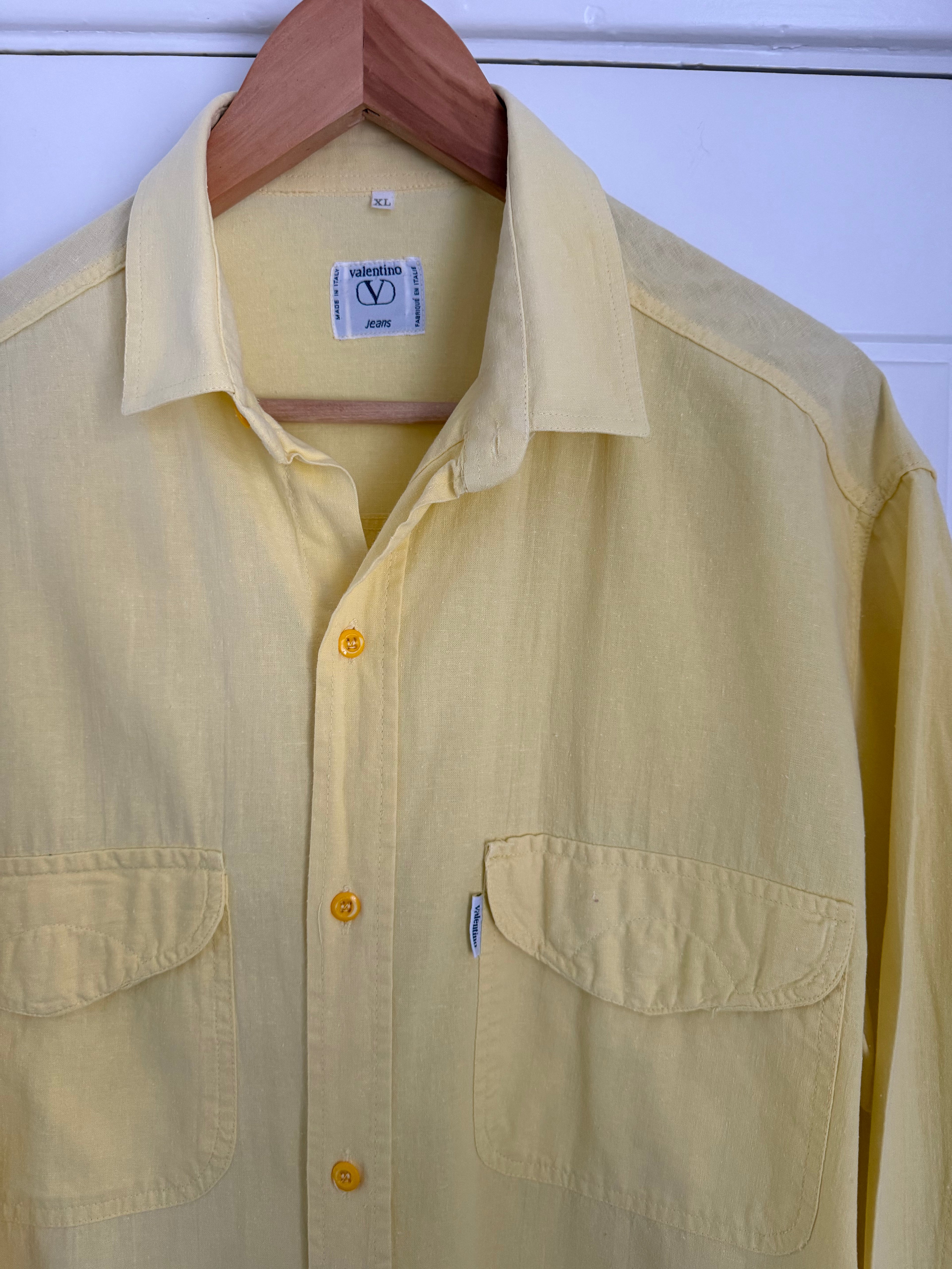 Valentino 1980s Cotton Linen Yellow Shirt - Size XL