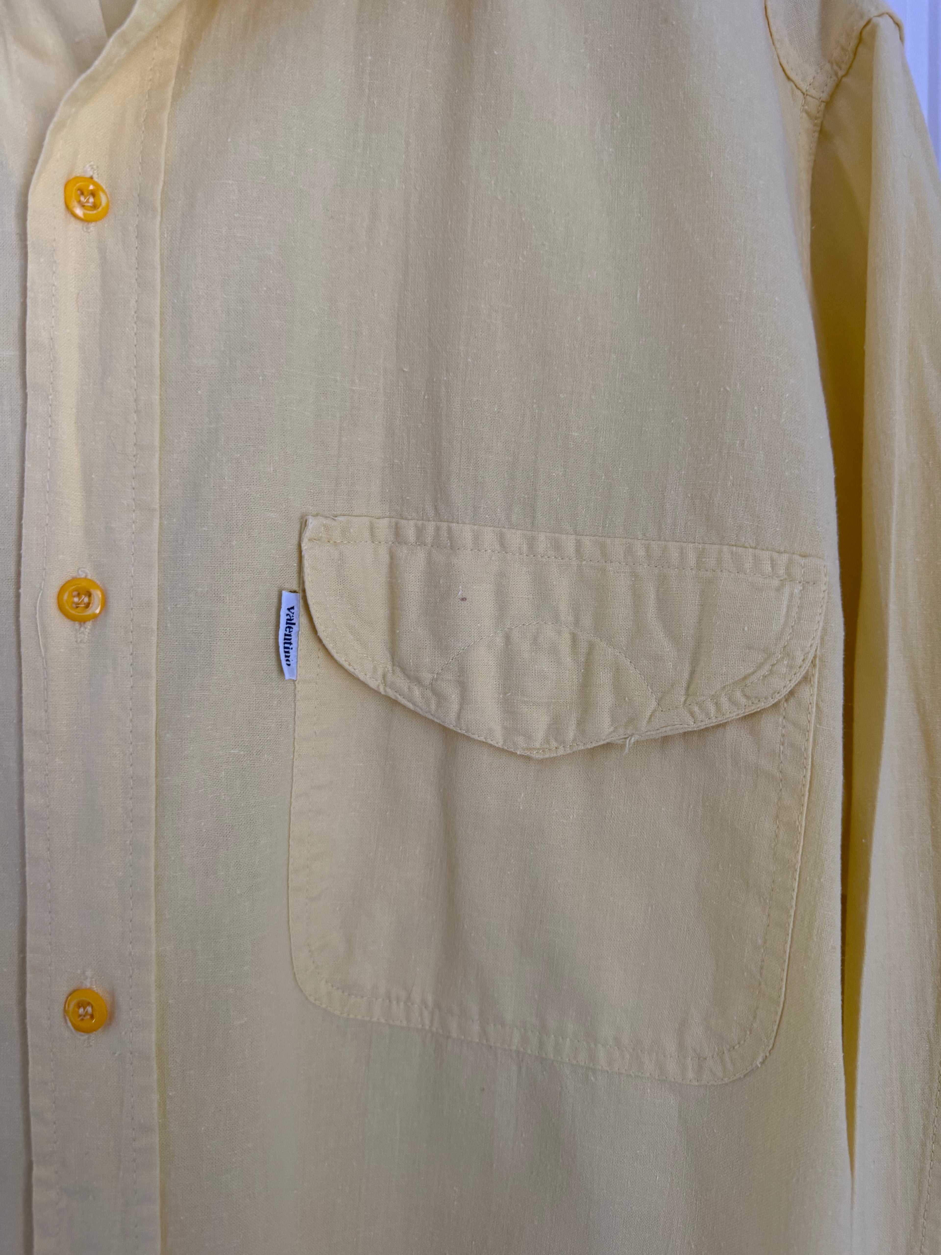 Valentino 1980s Cotton Linen Yellow Shirt - Size XL