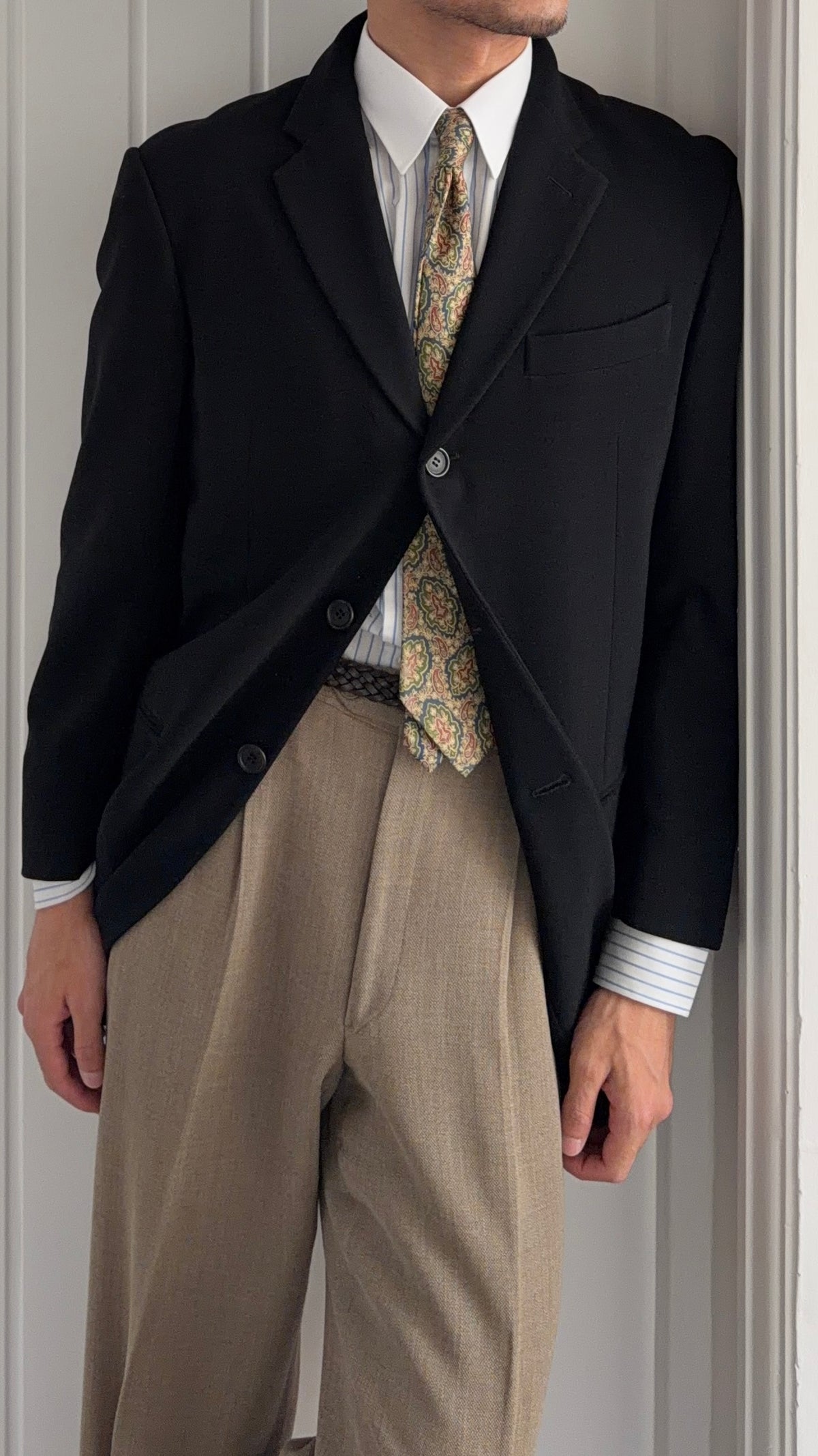 Giorgio Armani Black Label 1990s Draped 3B Black Sport Jacket Blazer - Size L