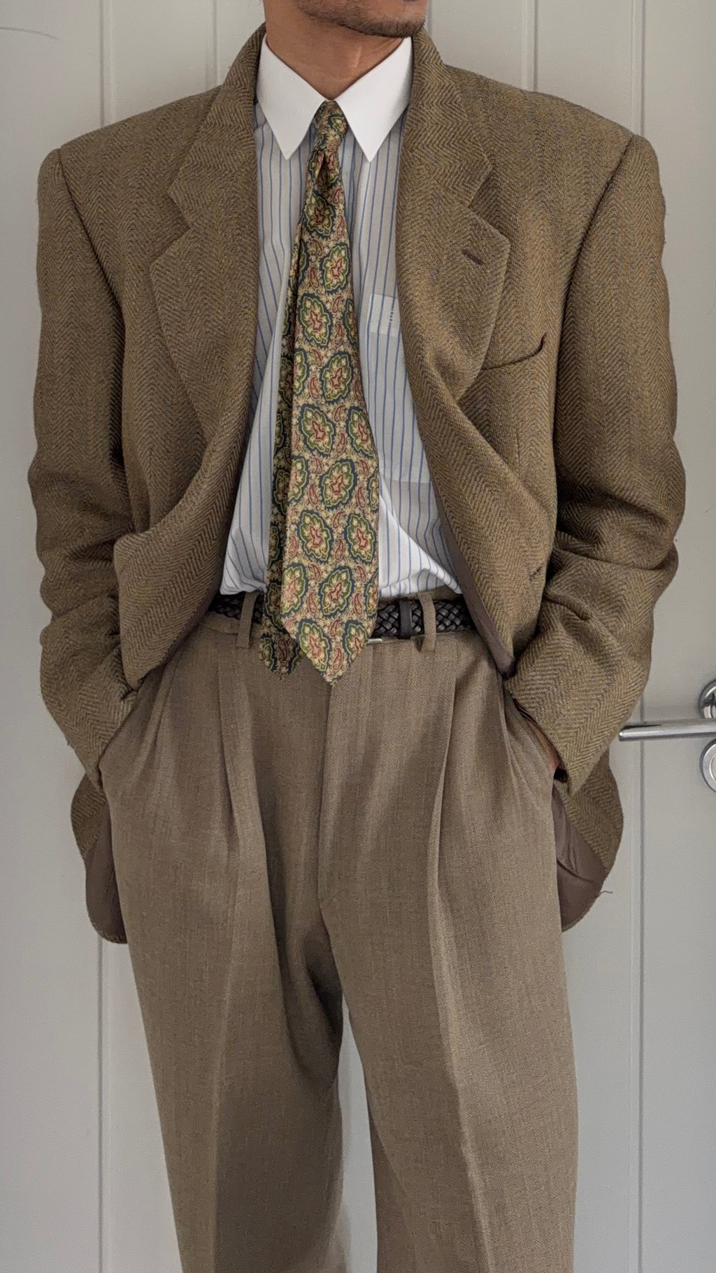 Giorgio Armani 1980s 2B Textured Wool Beige Sport Jacket Blazer - Size XL