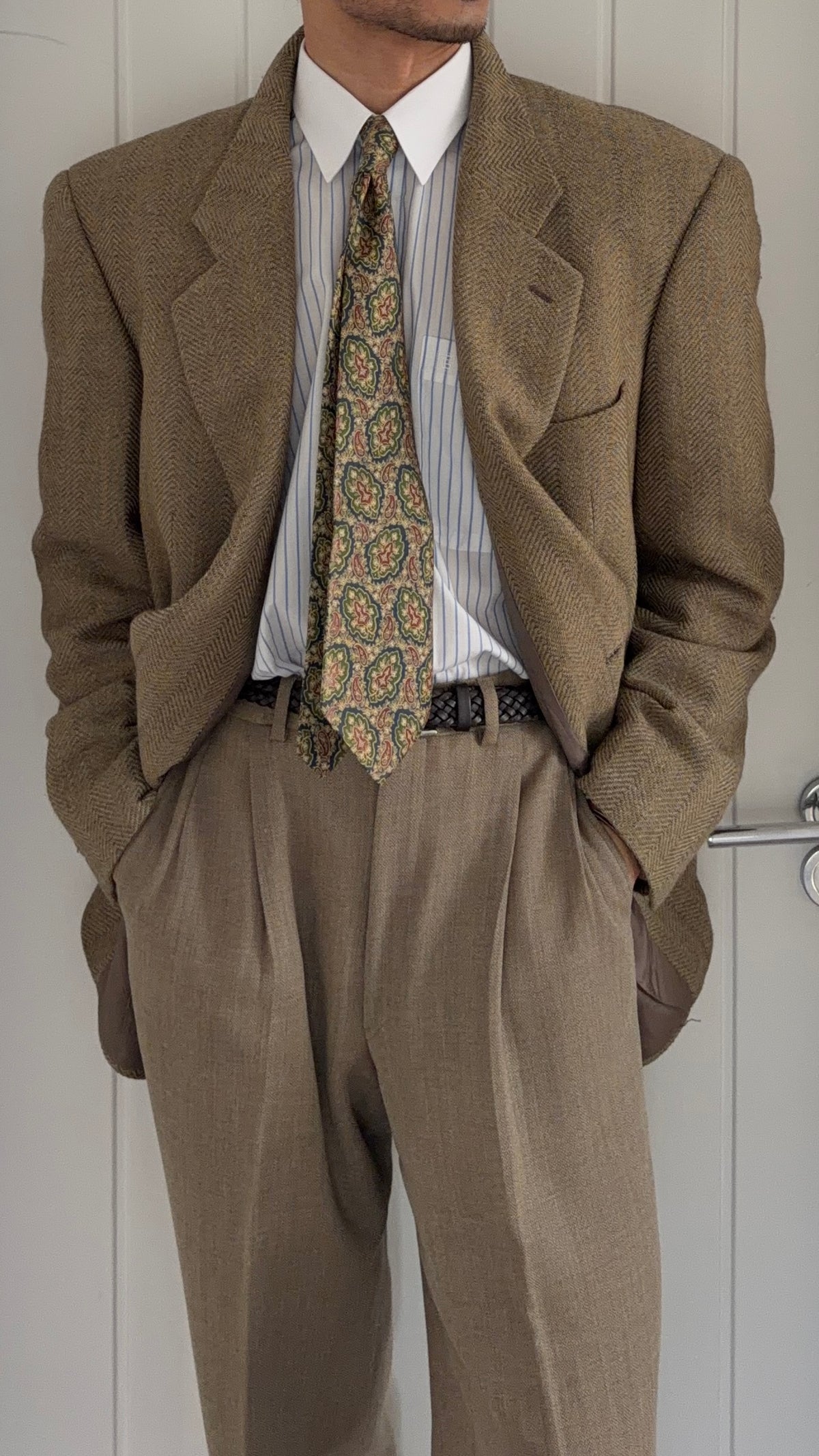 Giorgio Armani 1980s 2B Textured Wool Beige Sport Jacket Blazer - Size XL