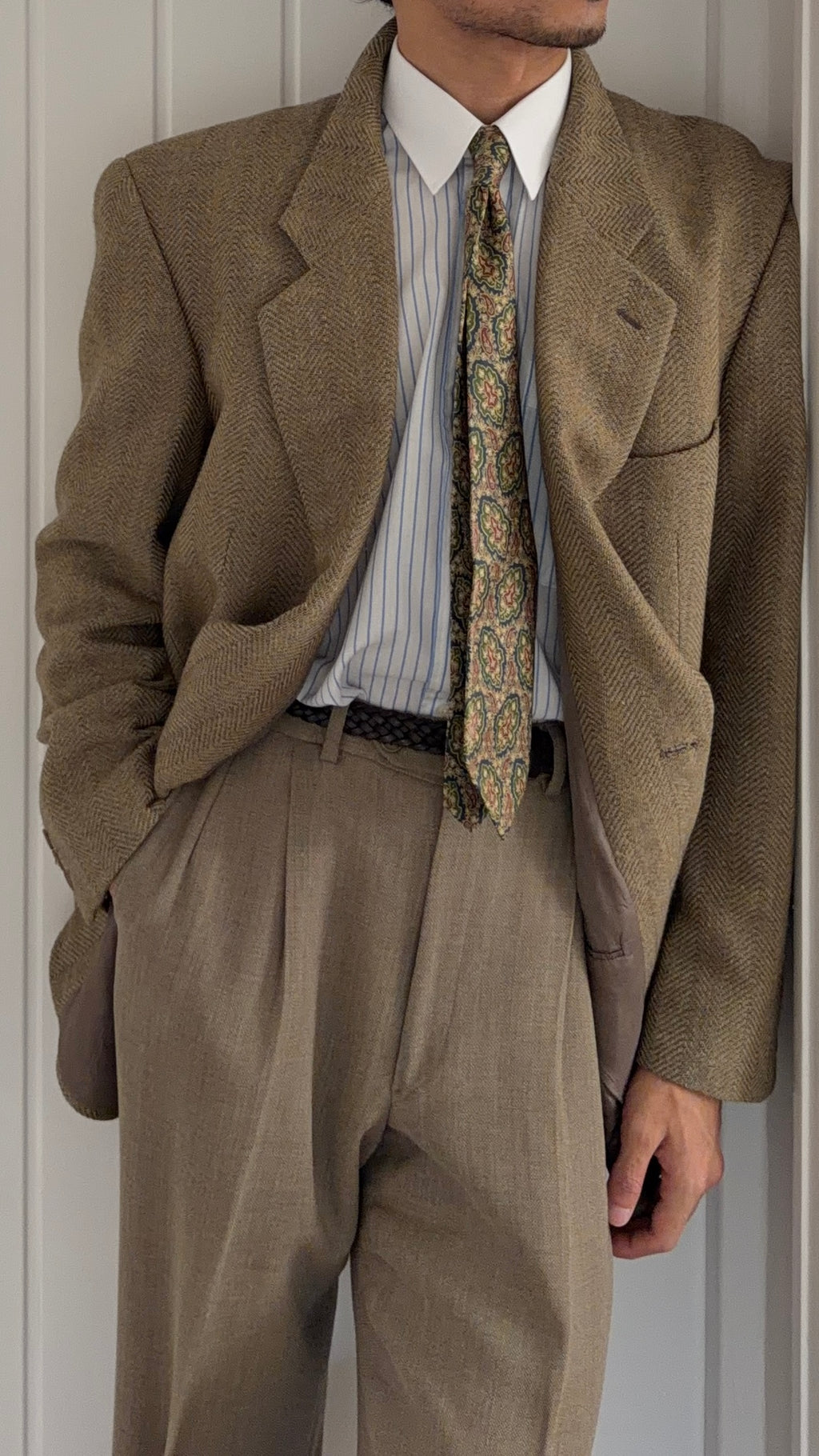 Giorgio Armani 1980s 2B Textured Wool Beige Sport Jacket Blazer - Size XL