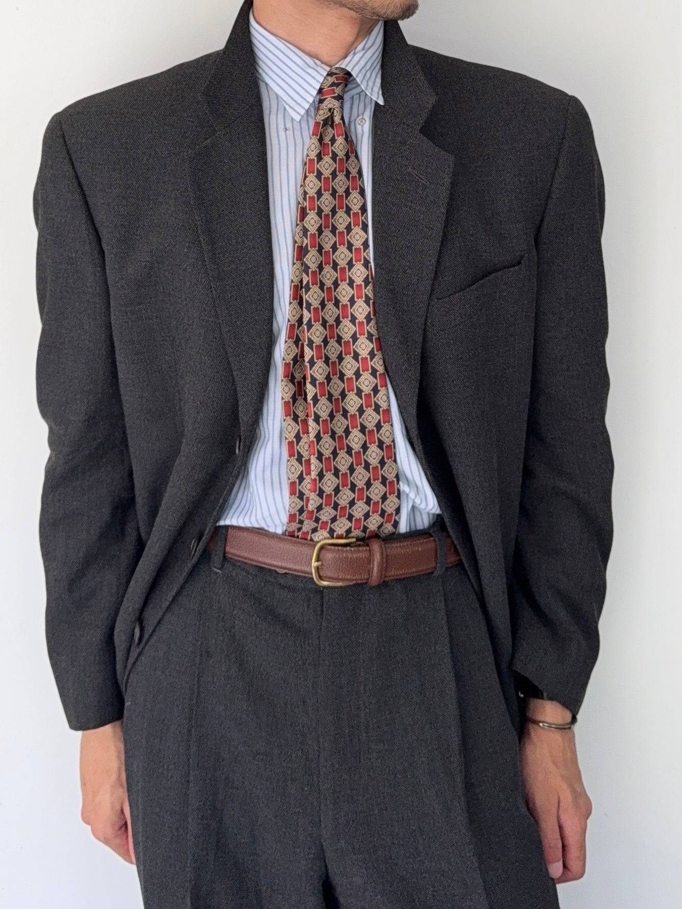 Armani 1990s 3B Wool Double-Pleated Suit Grey - Size L Jacket / 36