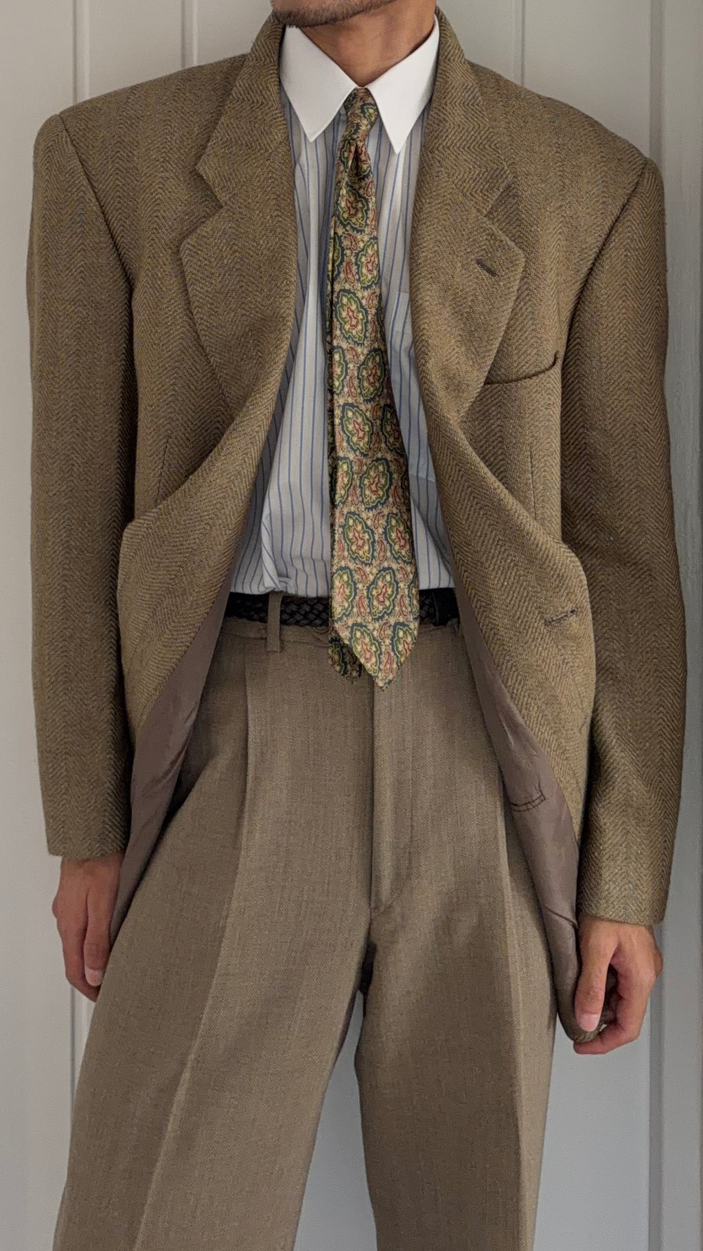 Giorgio Armani 1980s 2B Textured Wool Beige Sport Jacket Blazer - Size XL