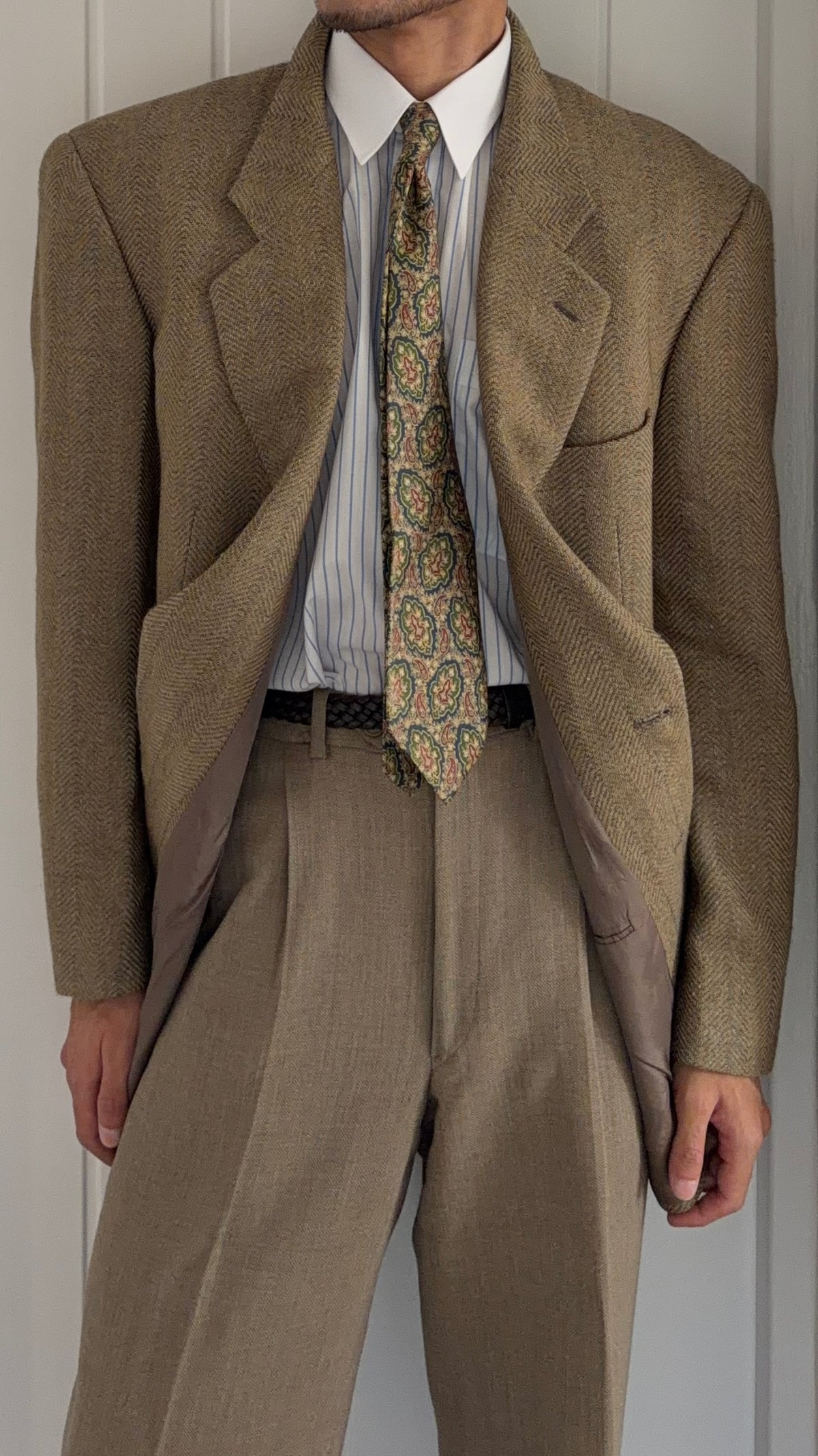 Giorgio Armani 1980s 2B Textured Wool Beige Sport Jacket Blazer - Size XL