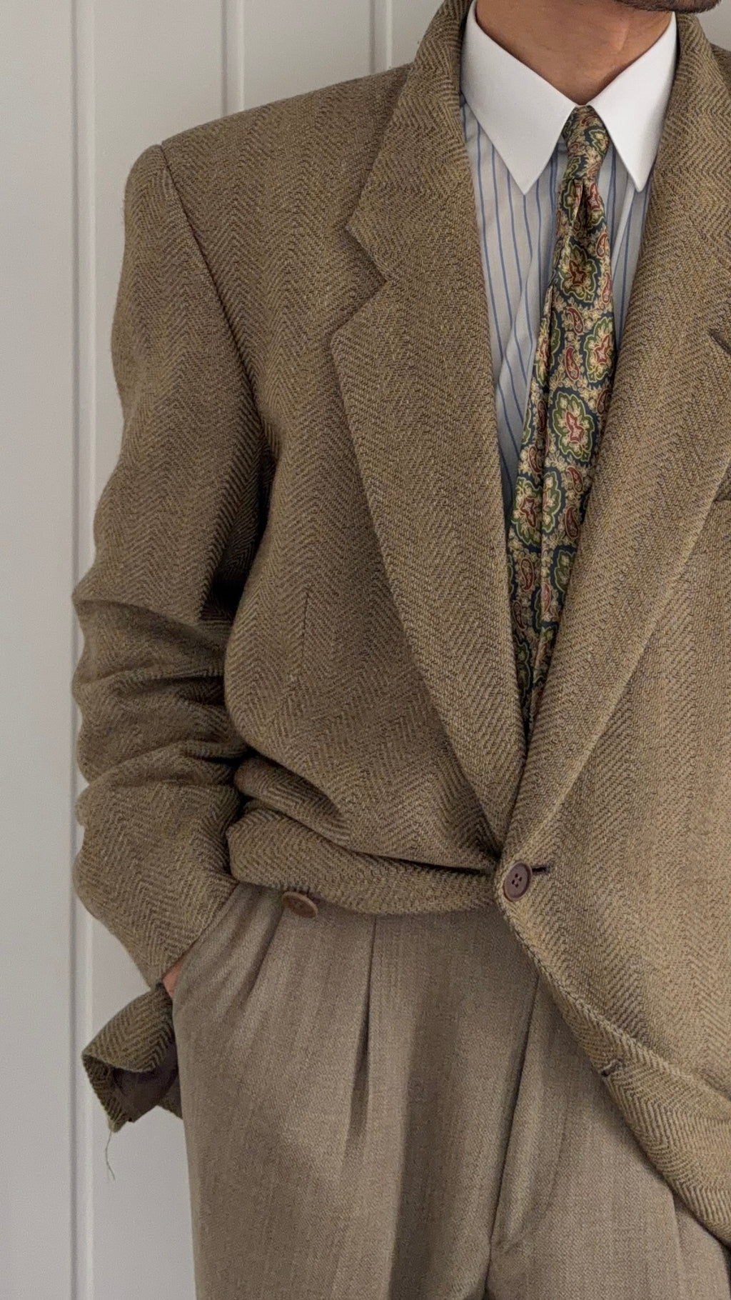Giorgio Armani 1980s 2B Textured Wool Beige Sport Jacket Blazer - Size XL