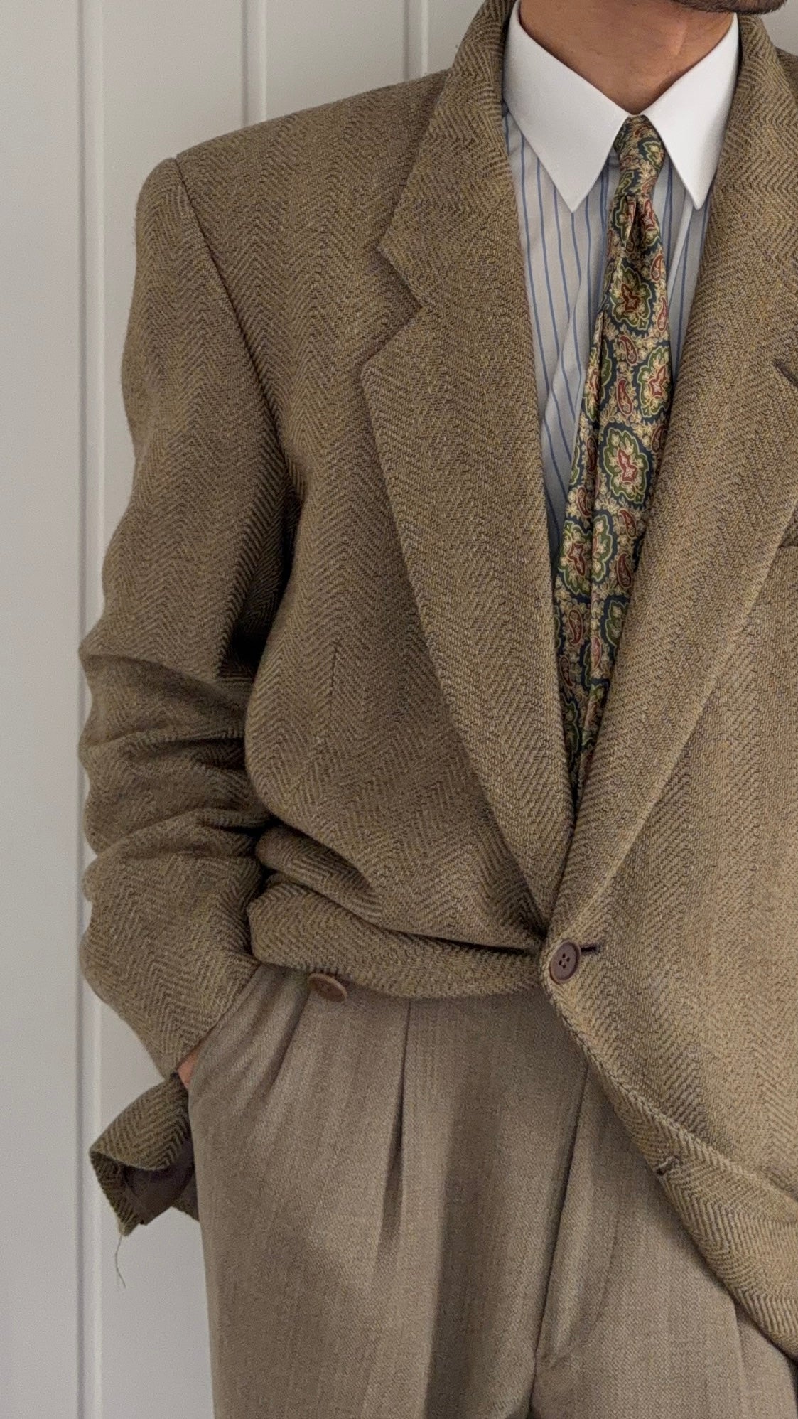 Giorgio Armani 1980s 2B Textured Wool Beige Sport Jacket Blazer - Size XL