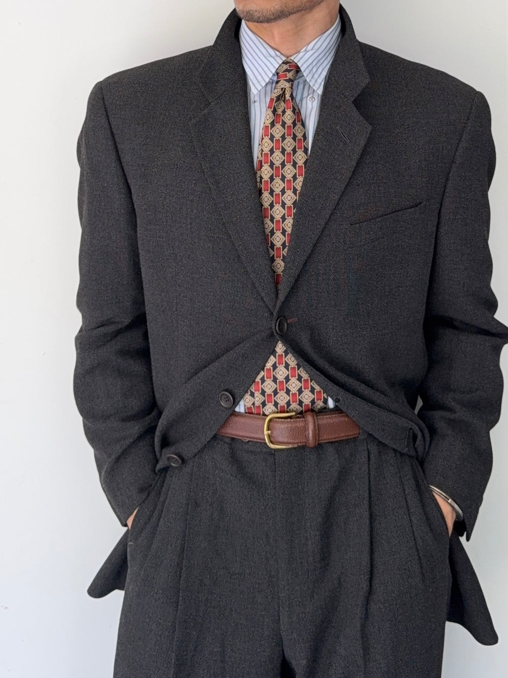 Armani 1990s 3B Wool Double-Pleated Suit Grey - Size L Jacket / 36" Waist