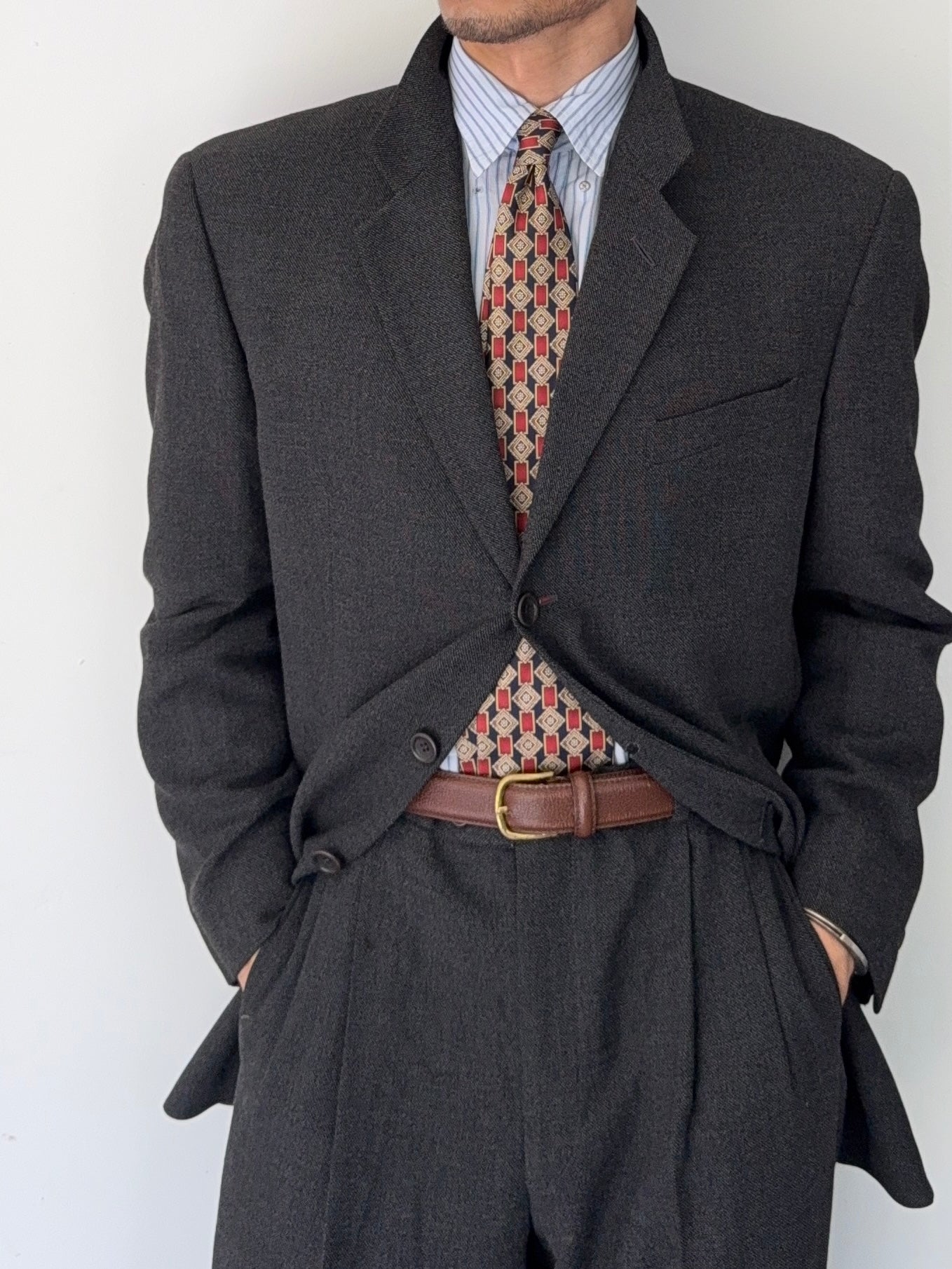 Armani 1990s 3B Wool Double-Pleated Suit Grey - Size L Jacket / 36" Waist