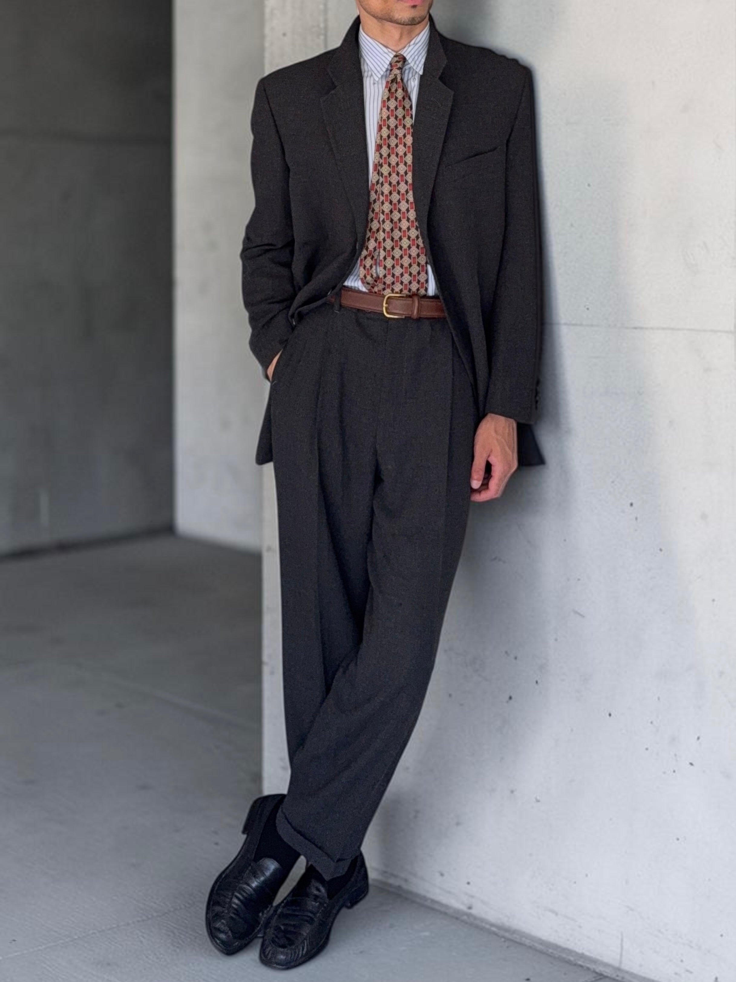 Armani 1990s 3B Wool Double-Pleated Suit Grey - Size L Jacket / 36