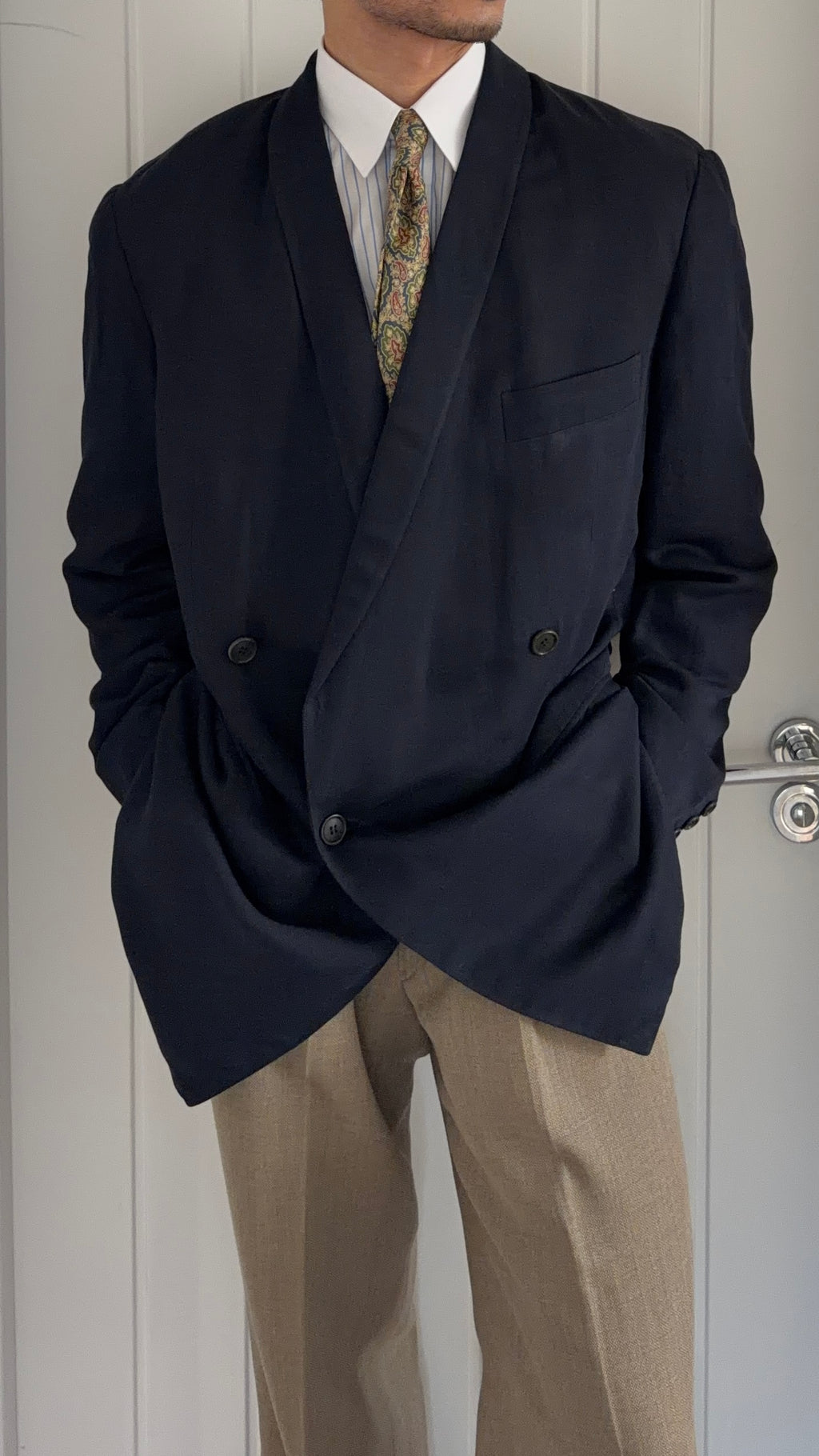 Giorgio Armani Black Label 1990s Double Breasted Shawl Lapel Relaxed Fit Sport Jacket Blazer - Size M
