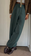 Hilton 1990s Vestimenta Armani Linen Triple Pleat Pants Green - Size 33" Waist