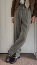 Emporio Armani 1990s Pleated Draped Textured Wool Viscoe Pants Grey - Size 28" Waist