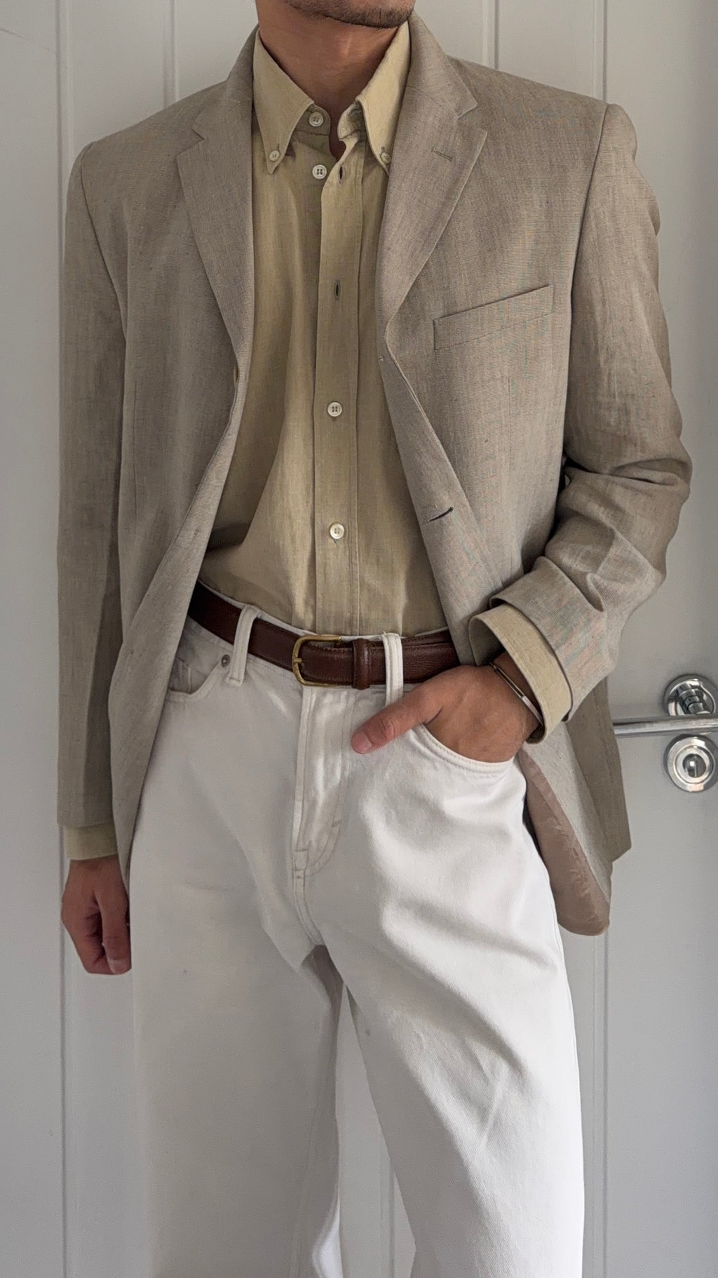 Emporio Armani 1990s 3B Linen Cotton Sport Jacket Blazer Taupe Greige - Size M