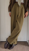 Emporio Armani 1990s Triple Pleat Draped Textured Wool Rayon Pants Taupe Khaki - Size 31" Waist
