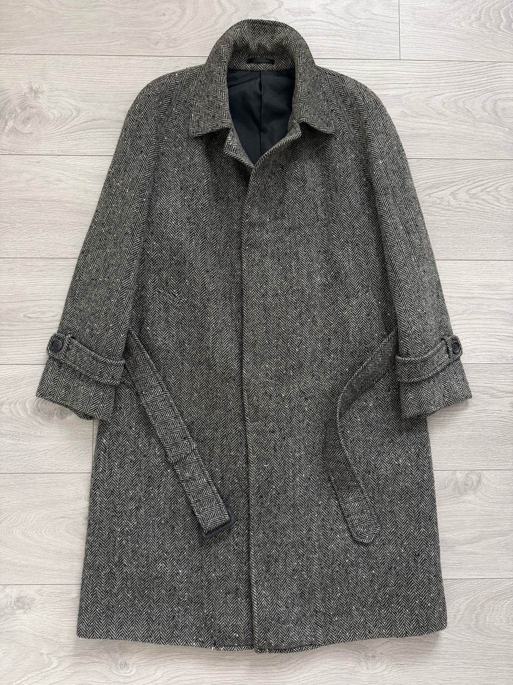 Marcel Lassance 1990s Herringbone Wool Belted Coat - Size S