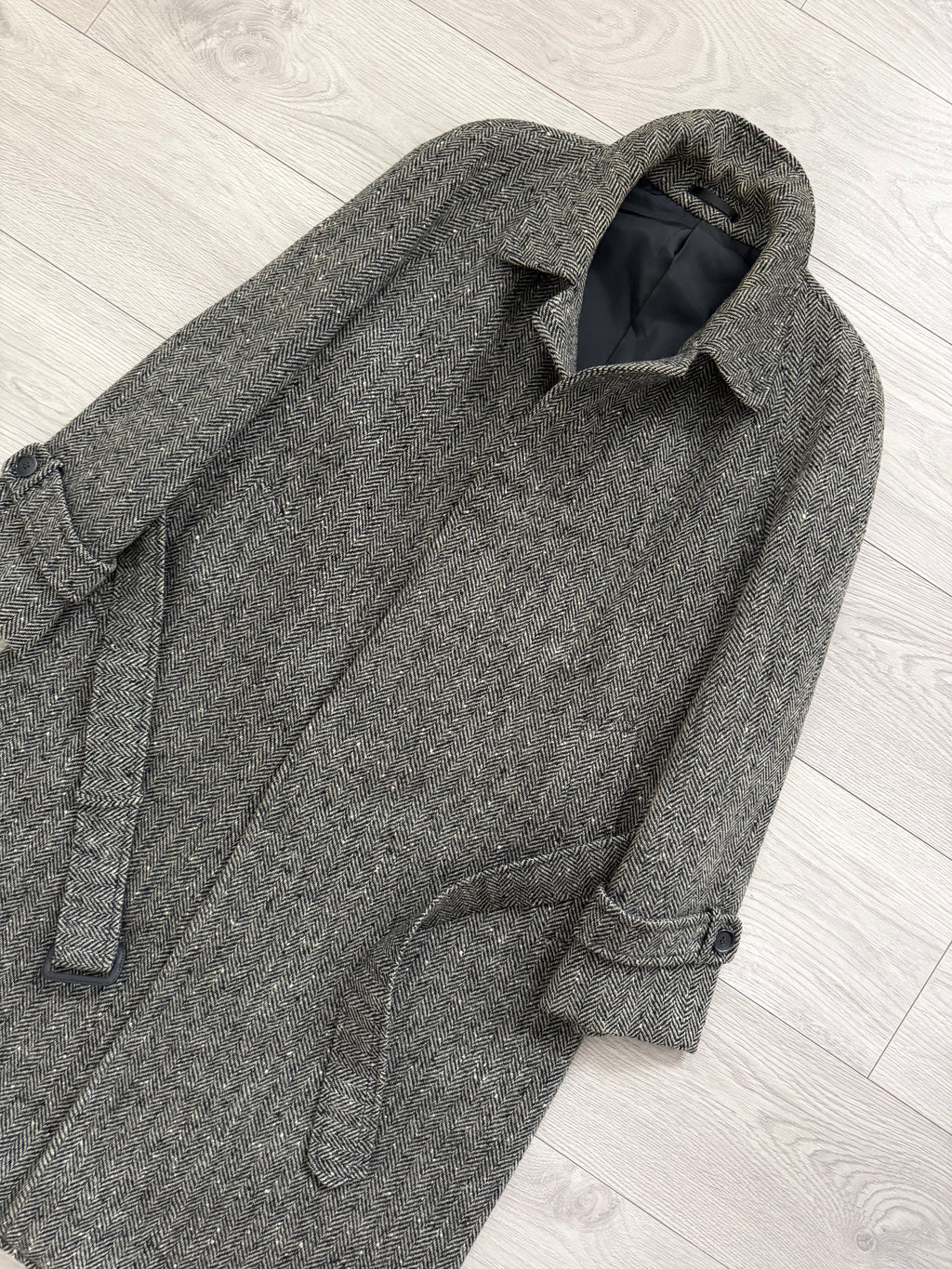 Marcel Lassance 1990s Herringbone Wool Belted Coat - Size S