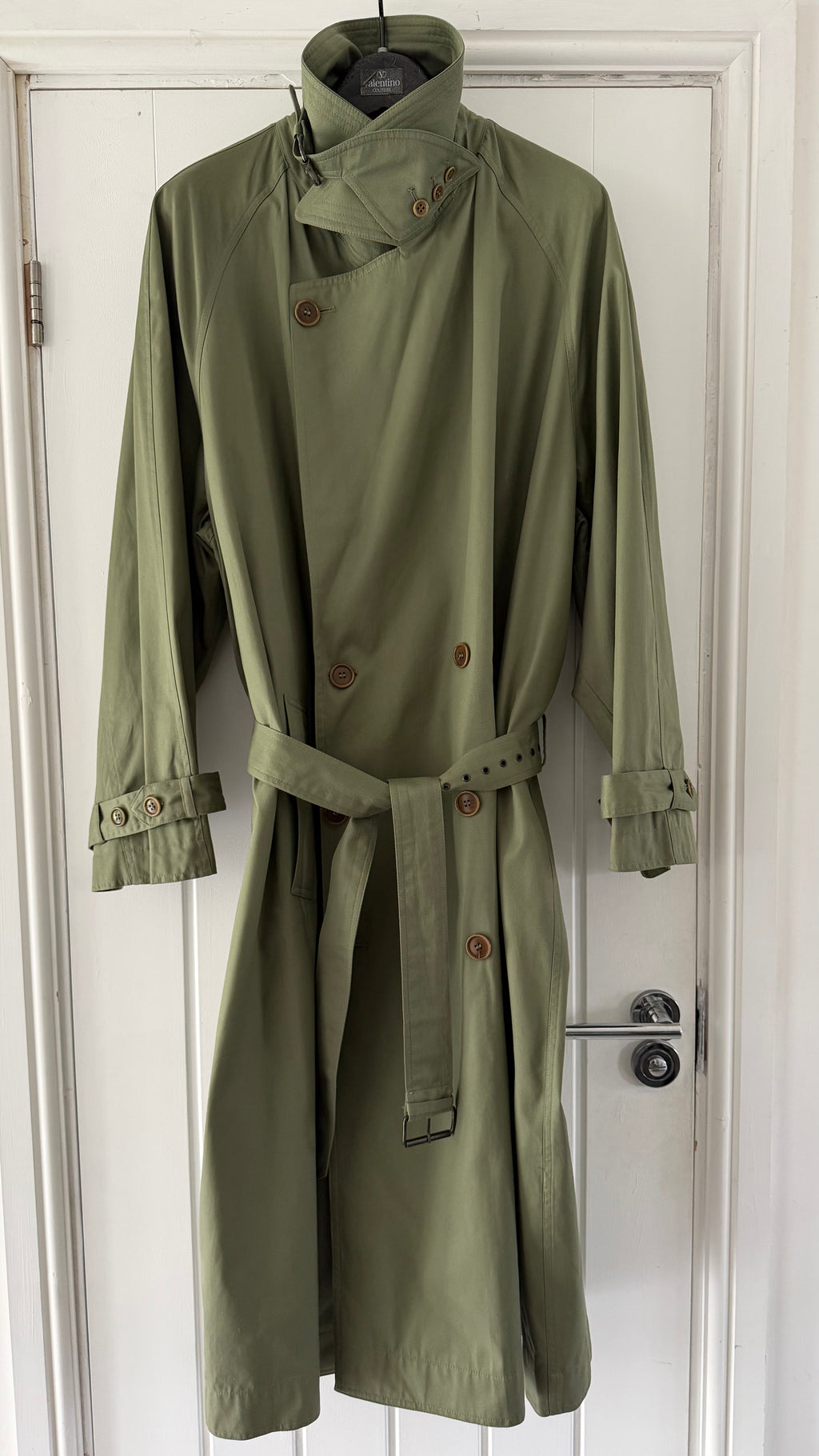 Valentino Couture 1980s Belted Cotton Trench Coat Olive Green - Size XL