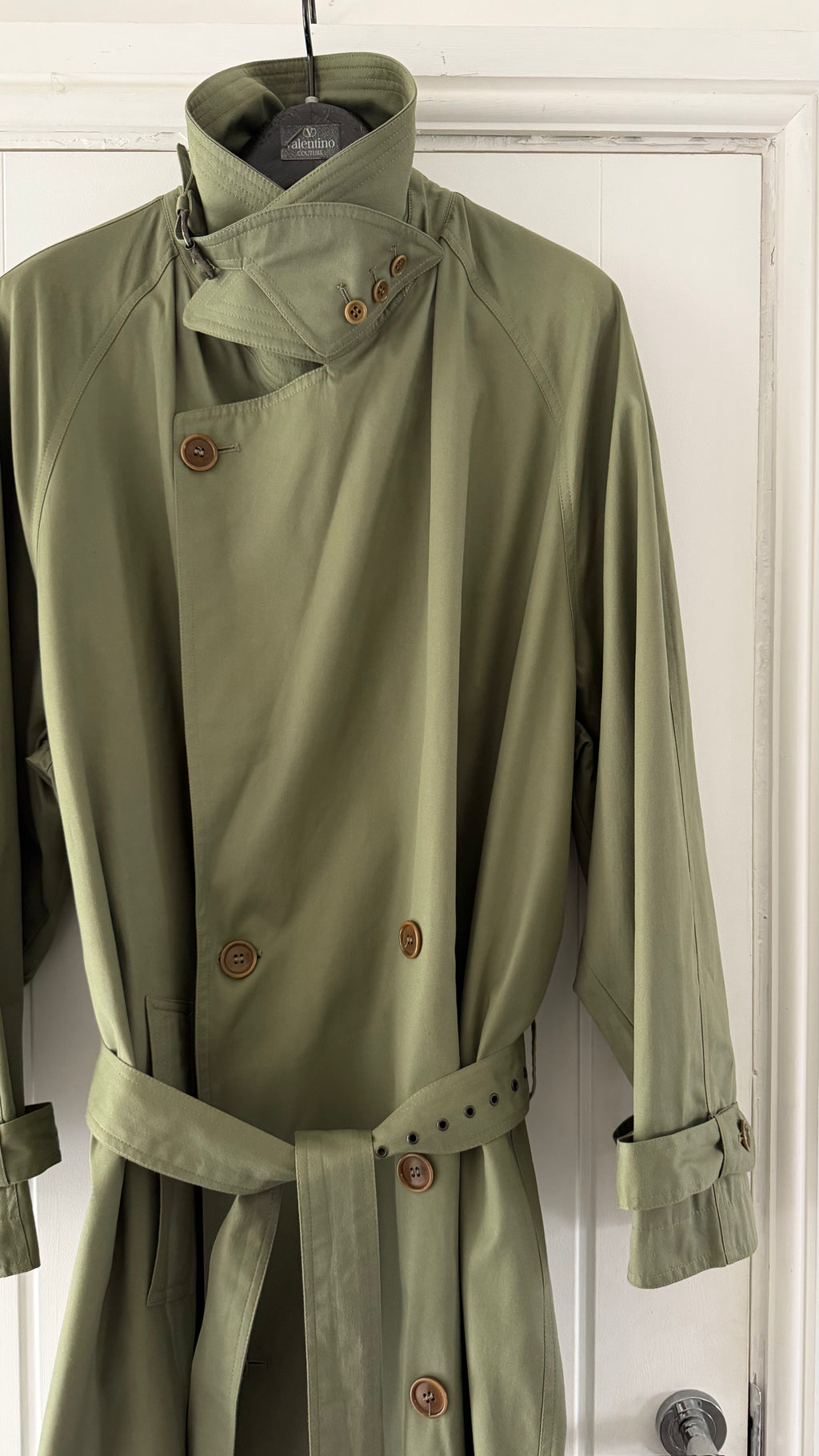 Valentino Couture 1980s Belted Cotton Trench Coat Olive Green - Size XL