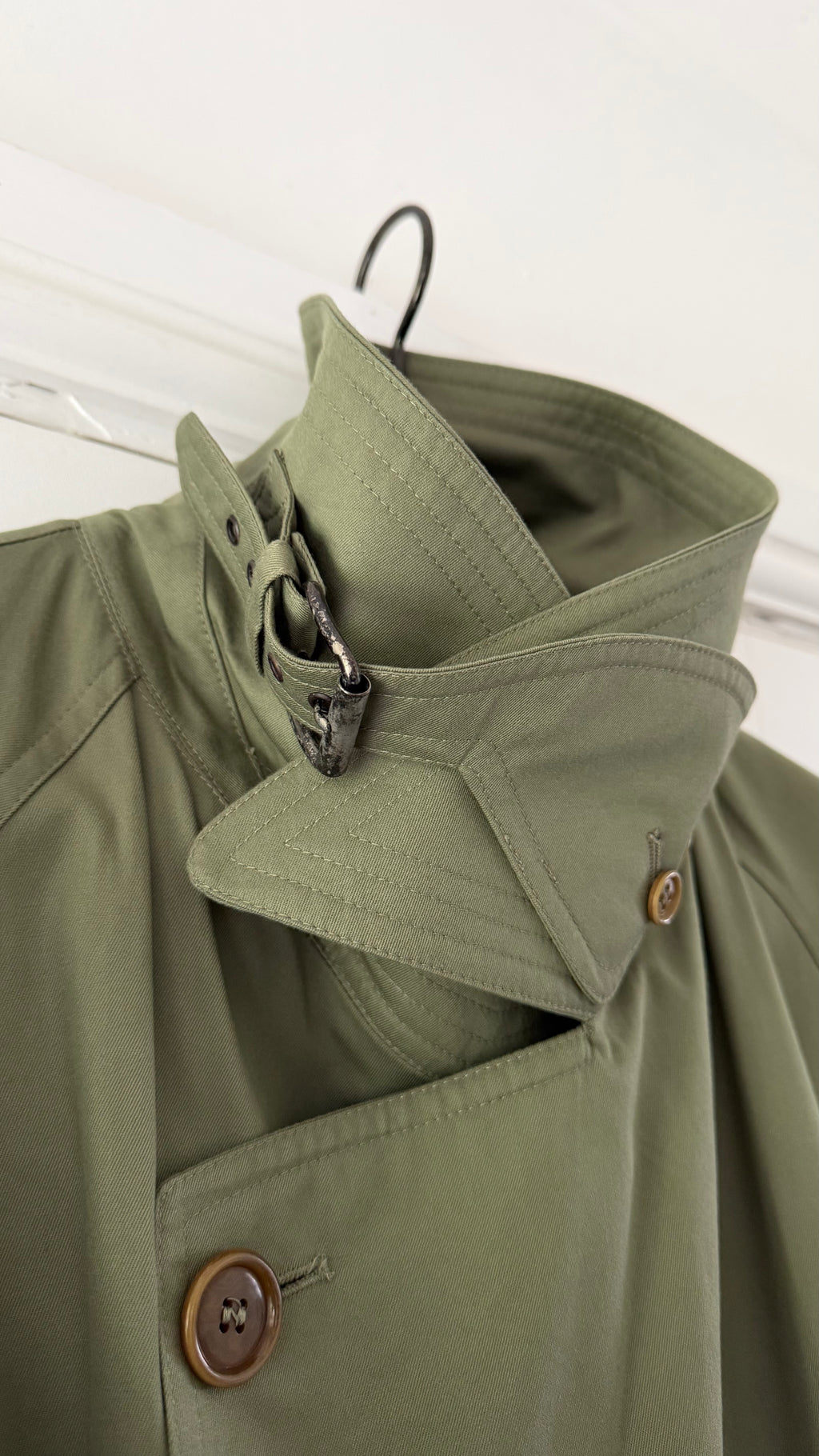 Valentino Couture 1980s Belted Cotton Trench Coat Olive Green - Size XL