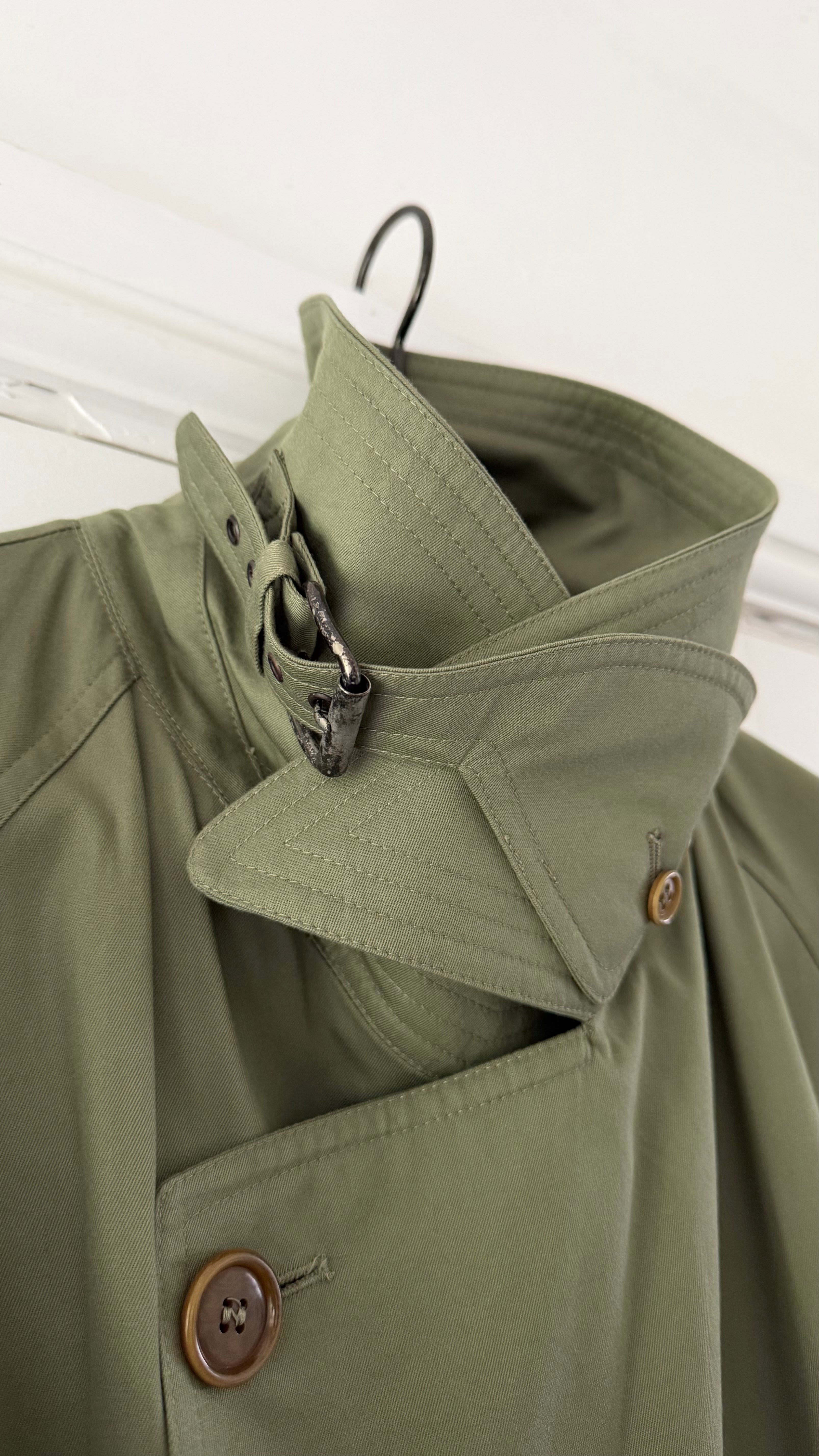 Valentino Couture 1980s Belted Cotton Trench Coat Olive Green - Size XL
