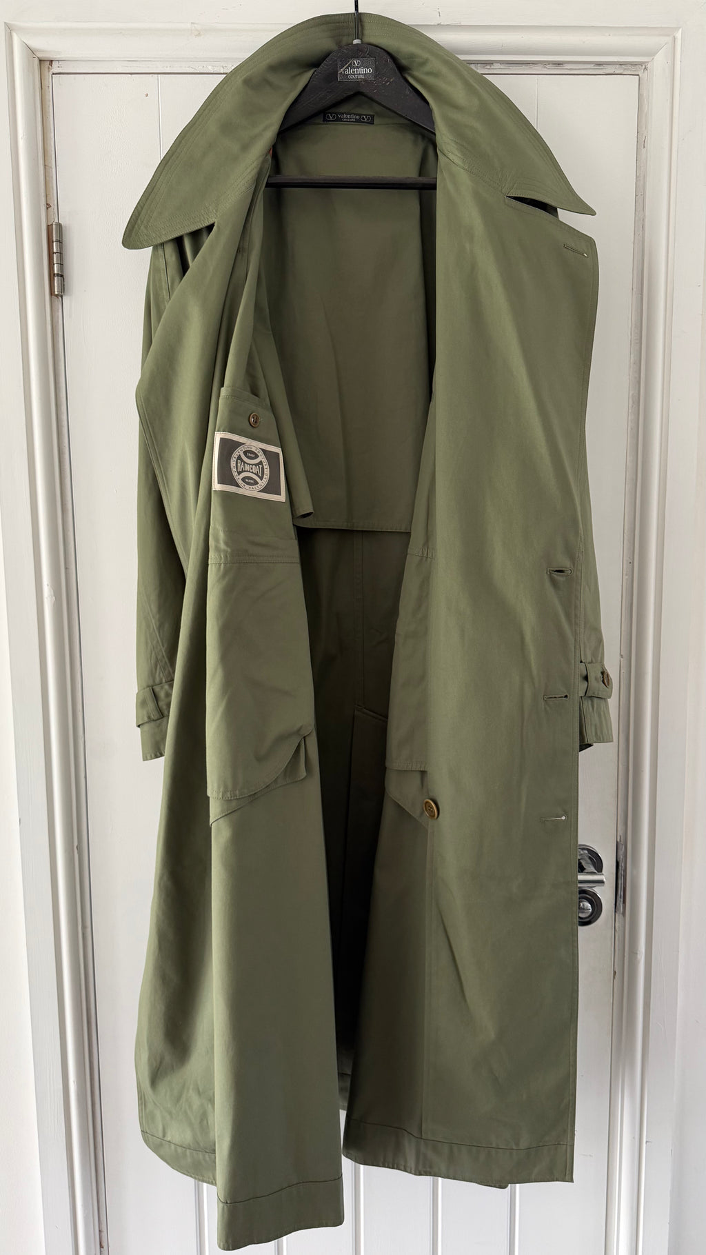 Valentino Couture 1980s Belted Cotton Trench Coat Olive Green - Size XL