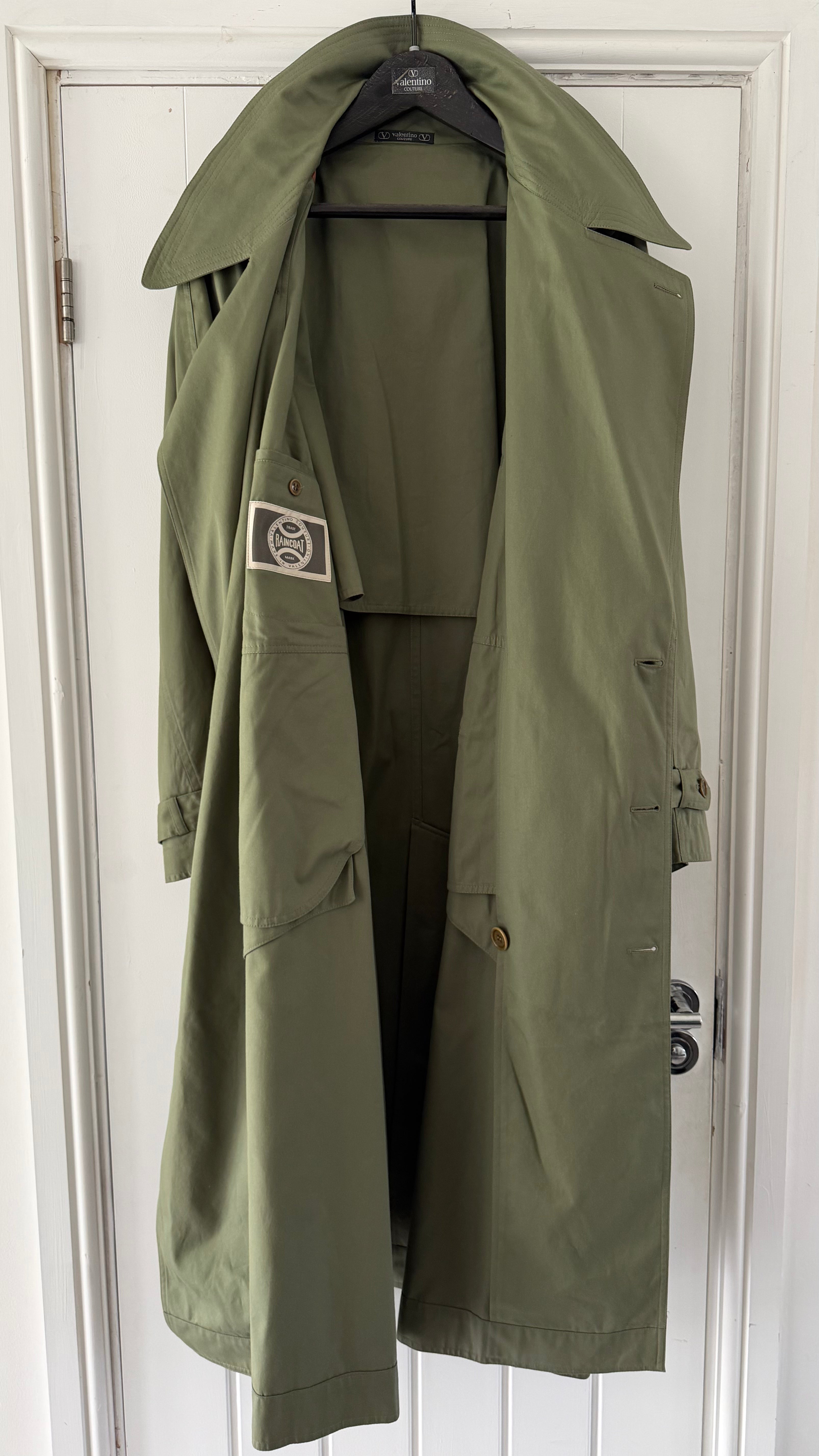 Valentino Couture 1980s Belted Cotton Trench Coat Olive Green - Size XL