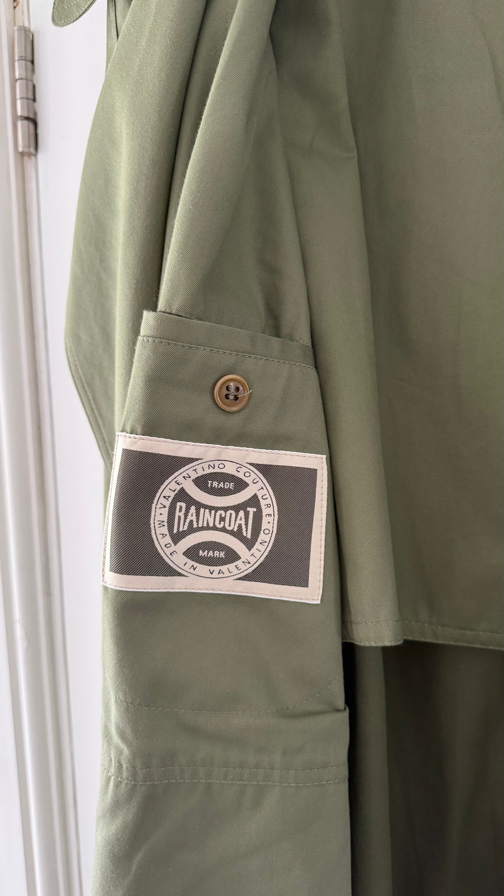 Valentino Couture 1980s Belted Cotton Trench Coat Olive Green - Size XL