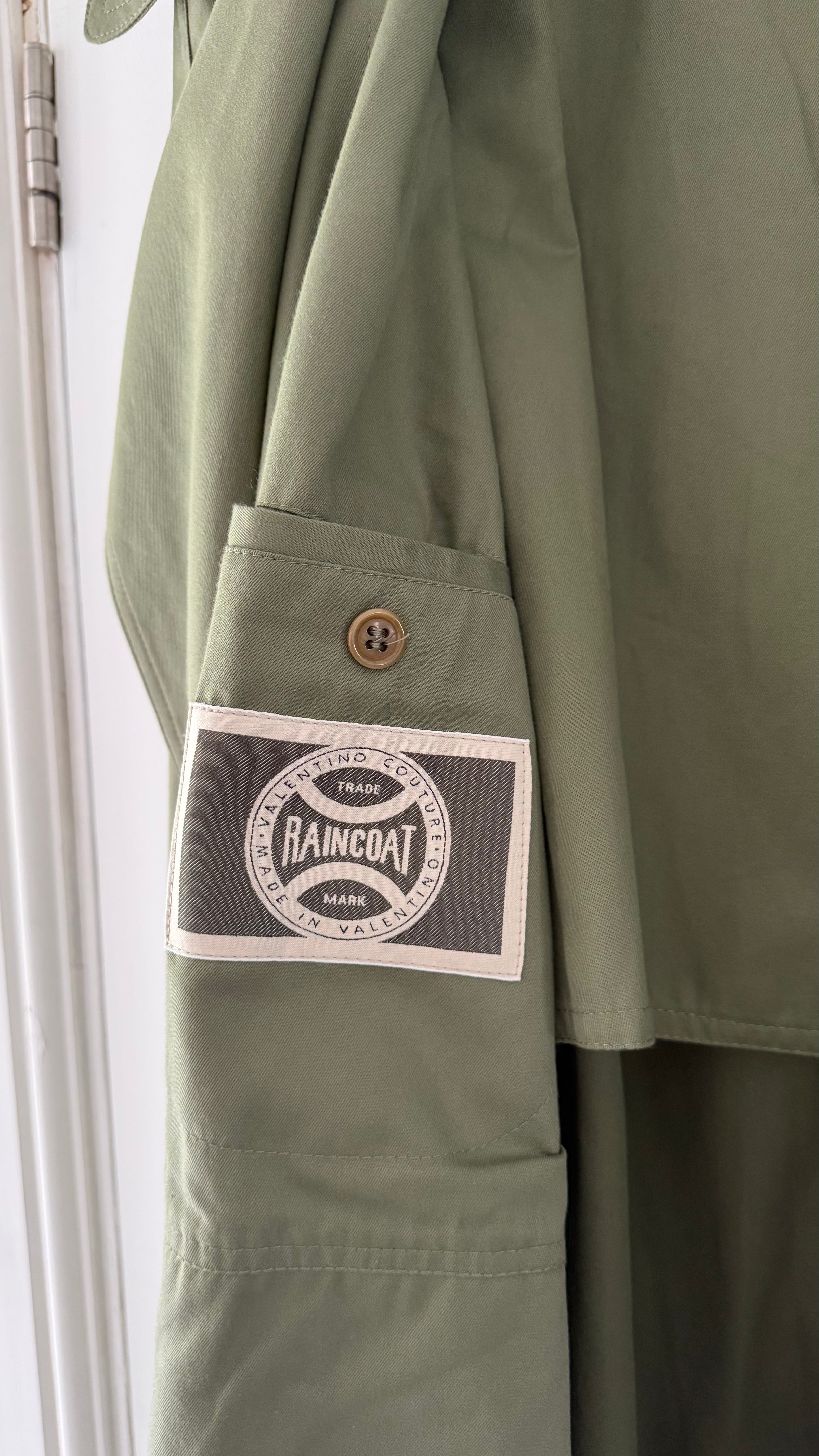 Valentino Couture 1980s Belted Cotton Trench Coat Olive Green - Size XL