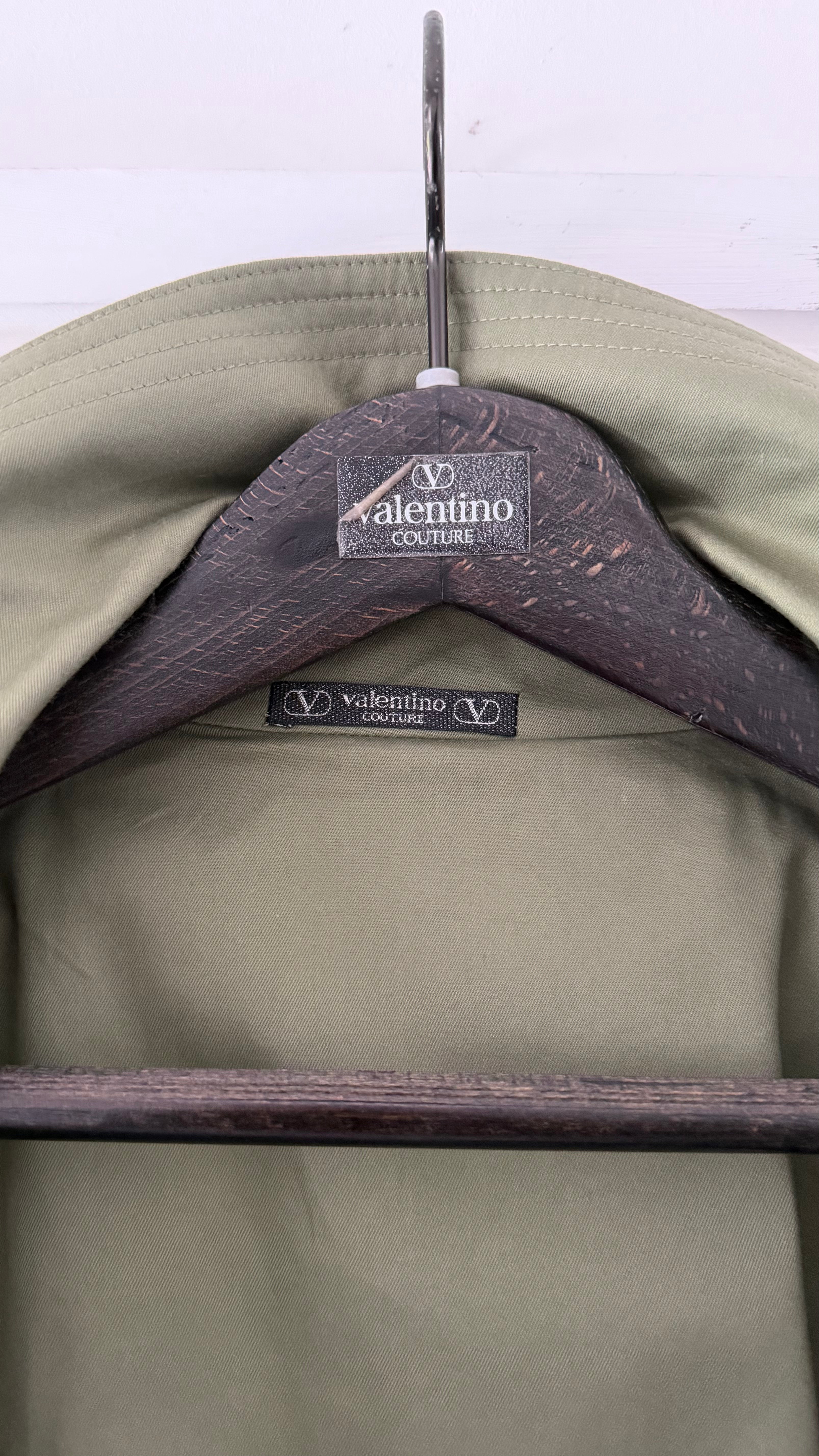 Valentino Couture 1980s Belted Cotton Trench Coat Olive Green - Size XL