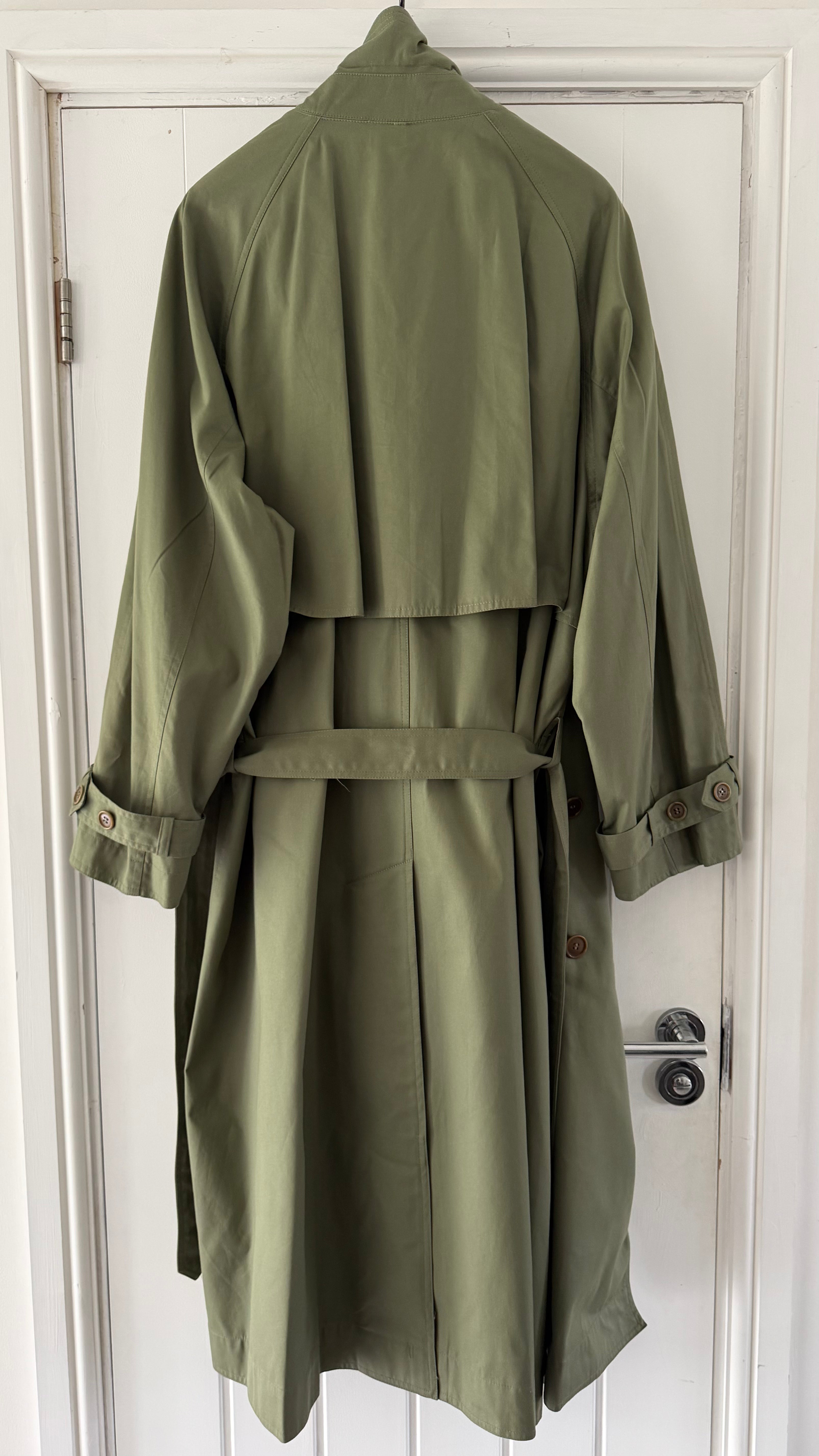 Valentino Couture 1980s Belted Cotton Trench Coat Olive Green - Size XL