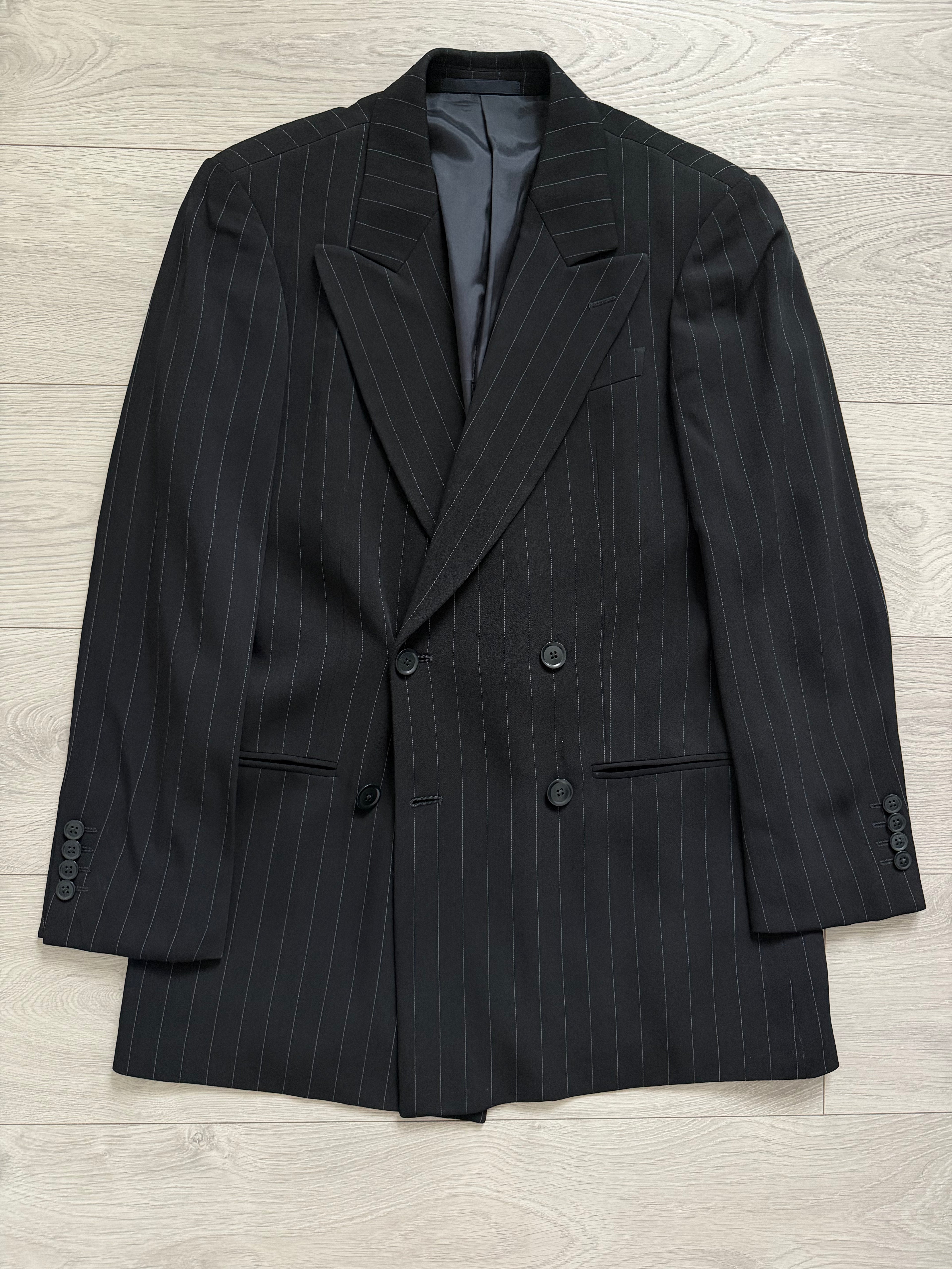 Armani 1990s Peaked Lapel Double Breasted Pinstriped Wool Blend Sport Jacket Blazer - Size S