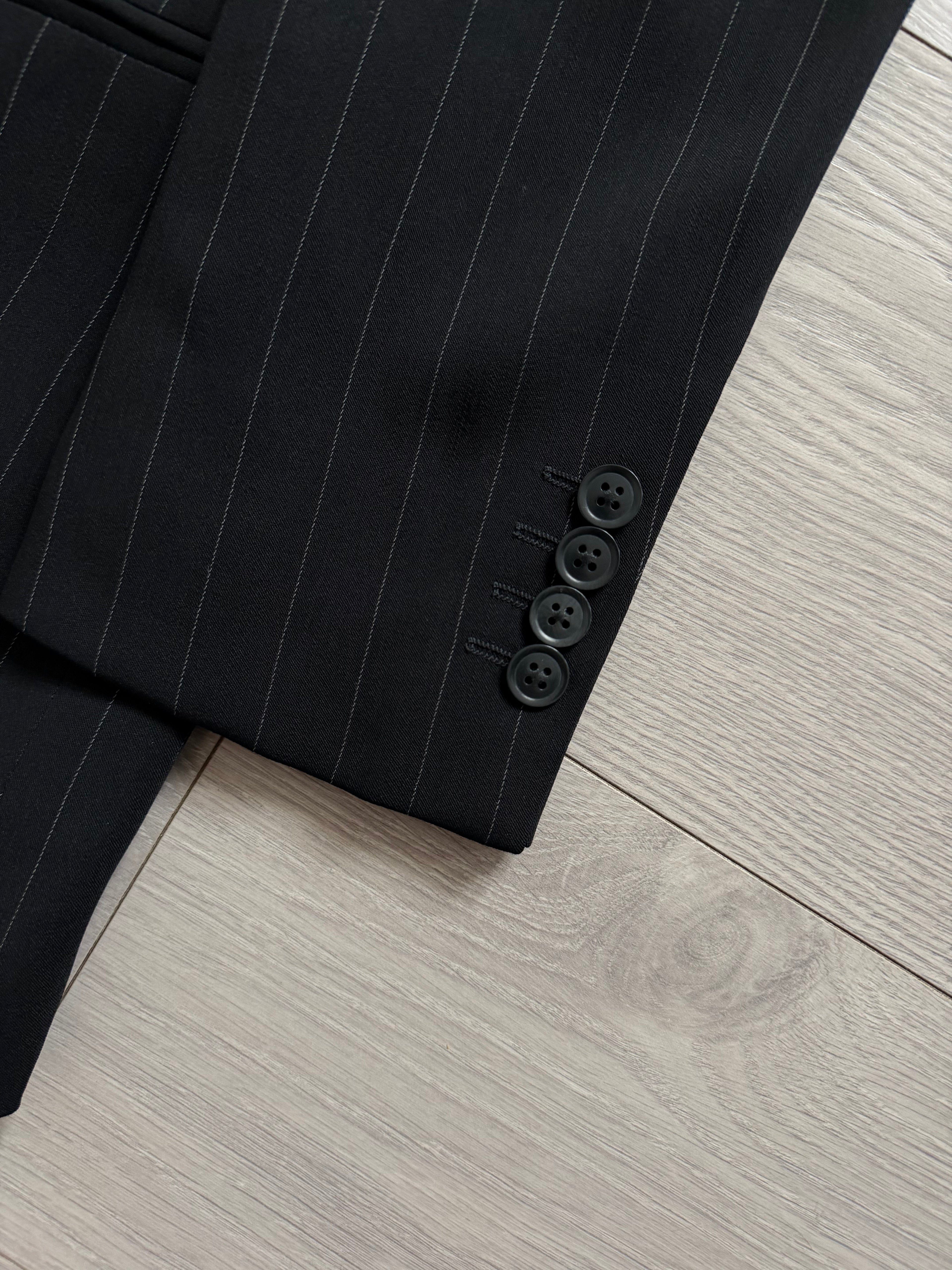 Armani 1990s Peaked Lapel Double Breasted Pinstriped Wool Blend Sport Jacket Blazer - Size S