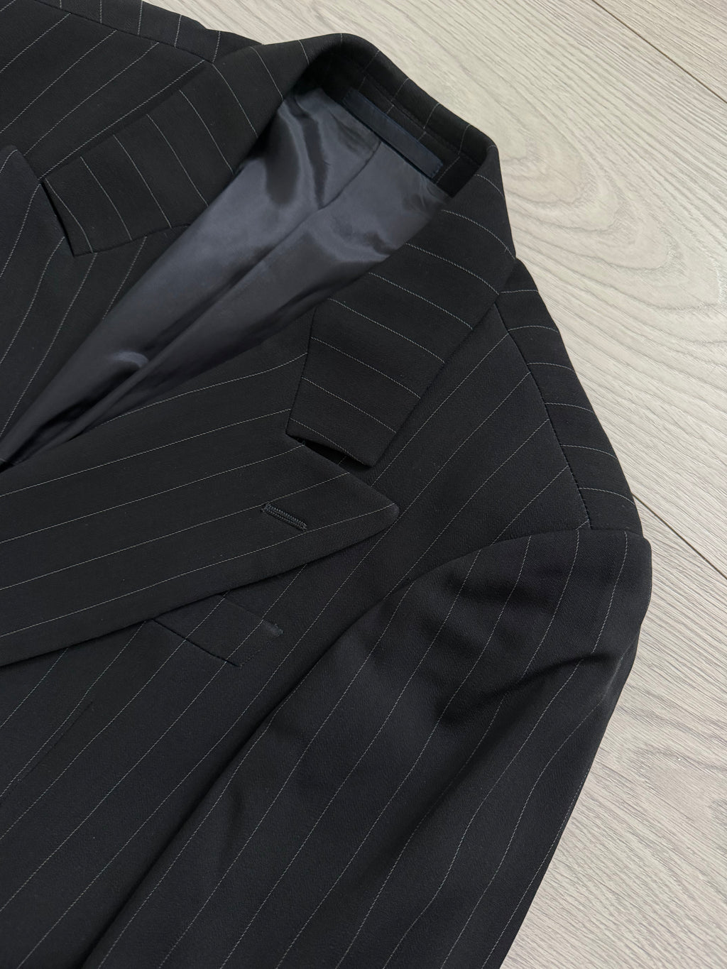 Armani 1990s Peaked Lapel Double Breasted Pinstriped Wool Blend Sport Jacket Blazer - Size S