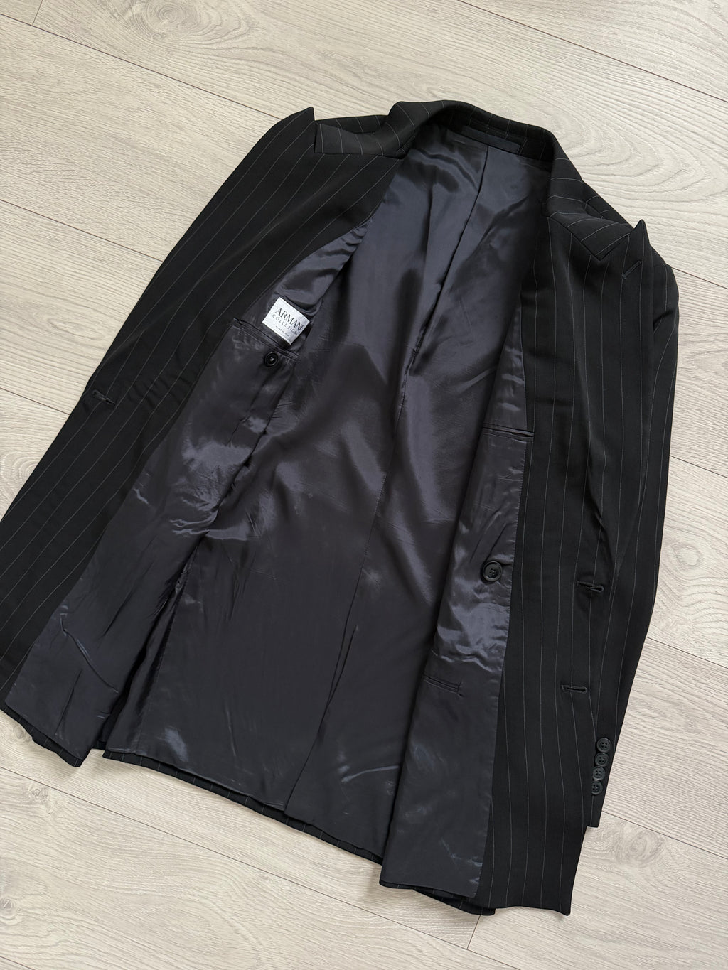 Armani 1990s Peaked Lapel Double Breasted Pinstriped Wool Blend Sport Jacket Blazer - Size S